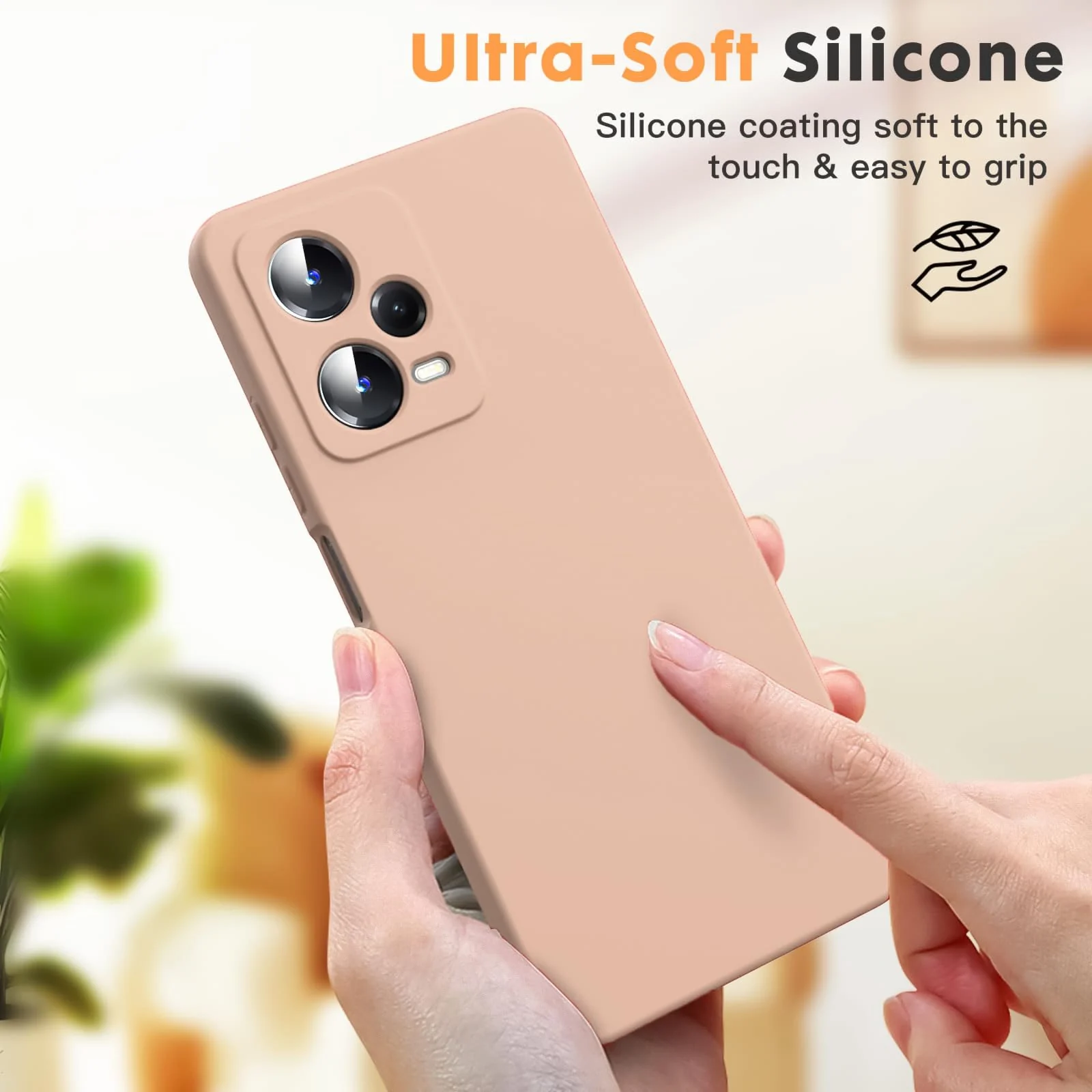 DL3 Mobilak Liquid Silicone Protective Case with Soft Microfiber Lining with Full Camera Protection for Xiaomi Redmi Note 12 Pro Plus 5G - Light Orange