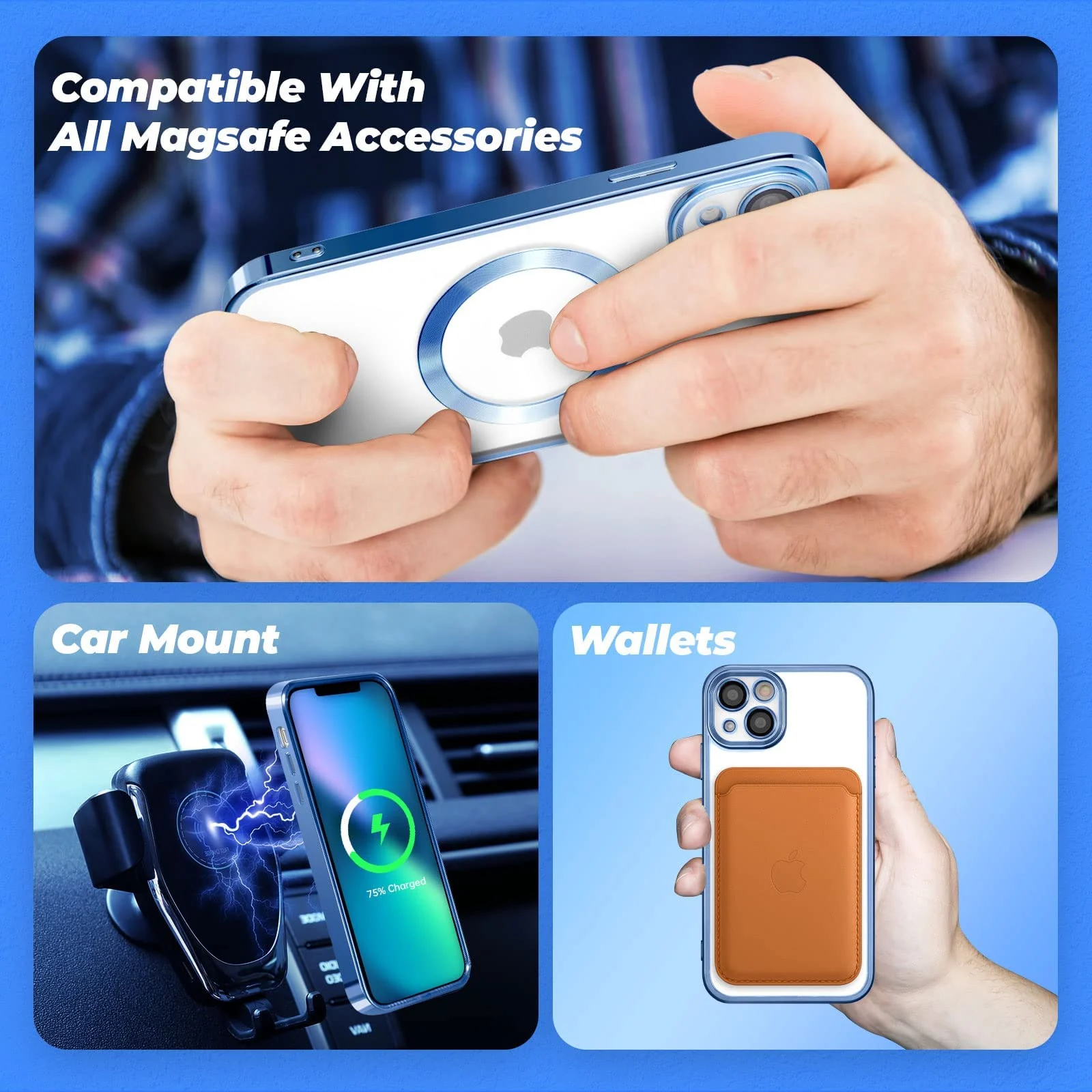 DL3 MOBILAK MagSafe Phone Case with Camera Lens Protector for Apple iPhone 14, Sierra Blue