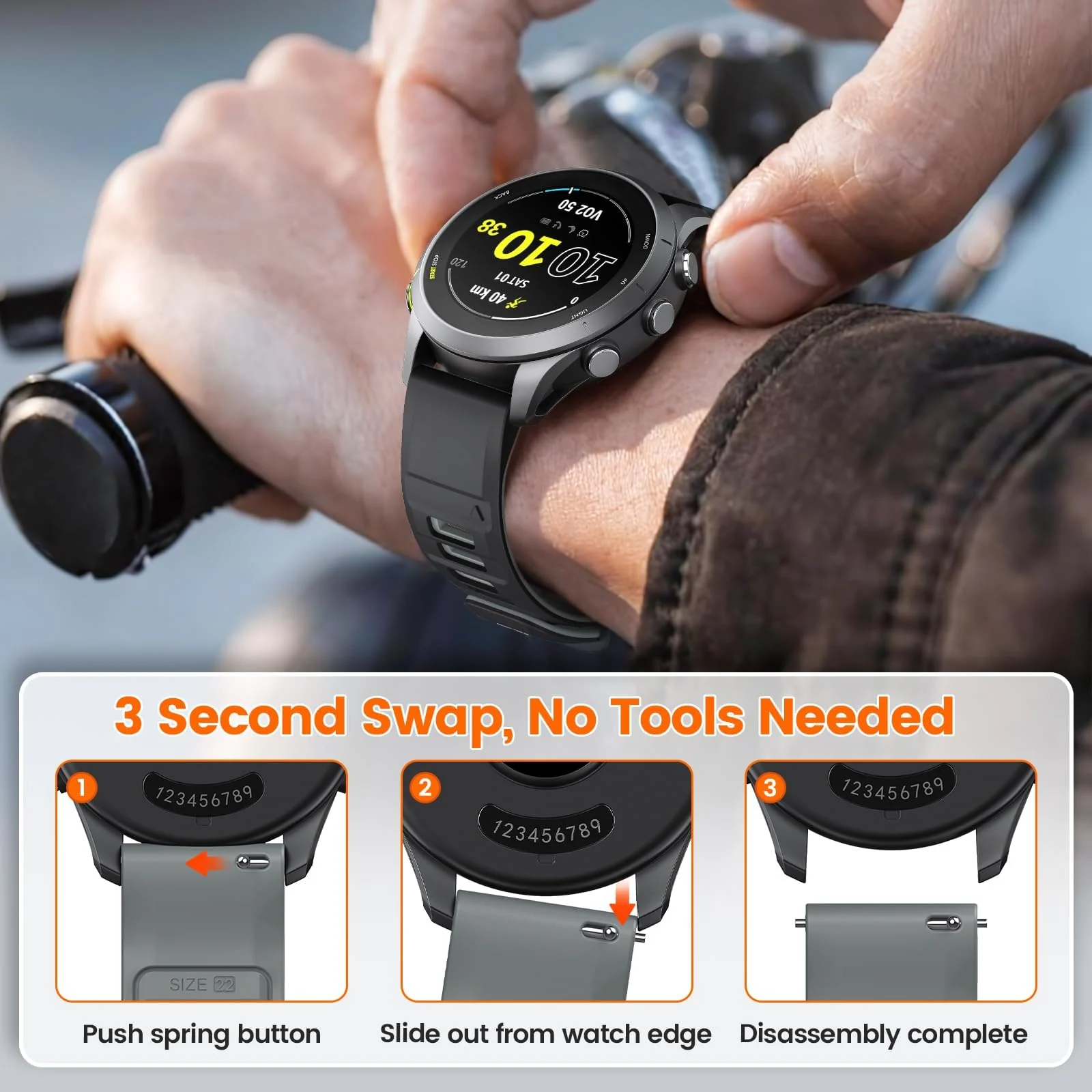 DL3 Mobilak Silicone Sport Band 22MM Strap For Xiaomi Redmi Watch 5 Active/5 Lite/Samsung Galaxy Watch 46mm/Watch 3 45mm/Gear S3/Huawei watch GT5 GT4 GT3 GT2 GT 46MM/GT2E/GT3 Pro/GT 5 Pro/Amazfit GTR4 - Black/gray