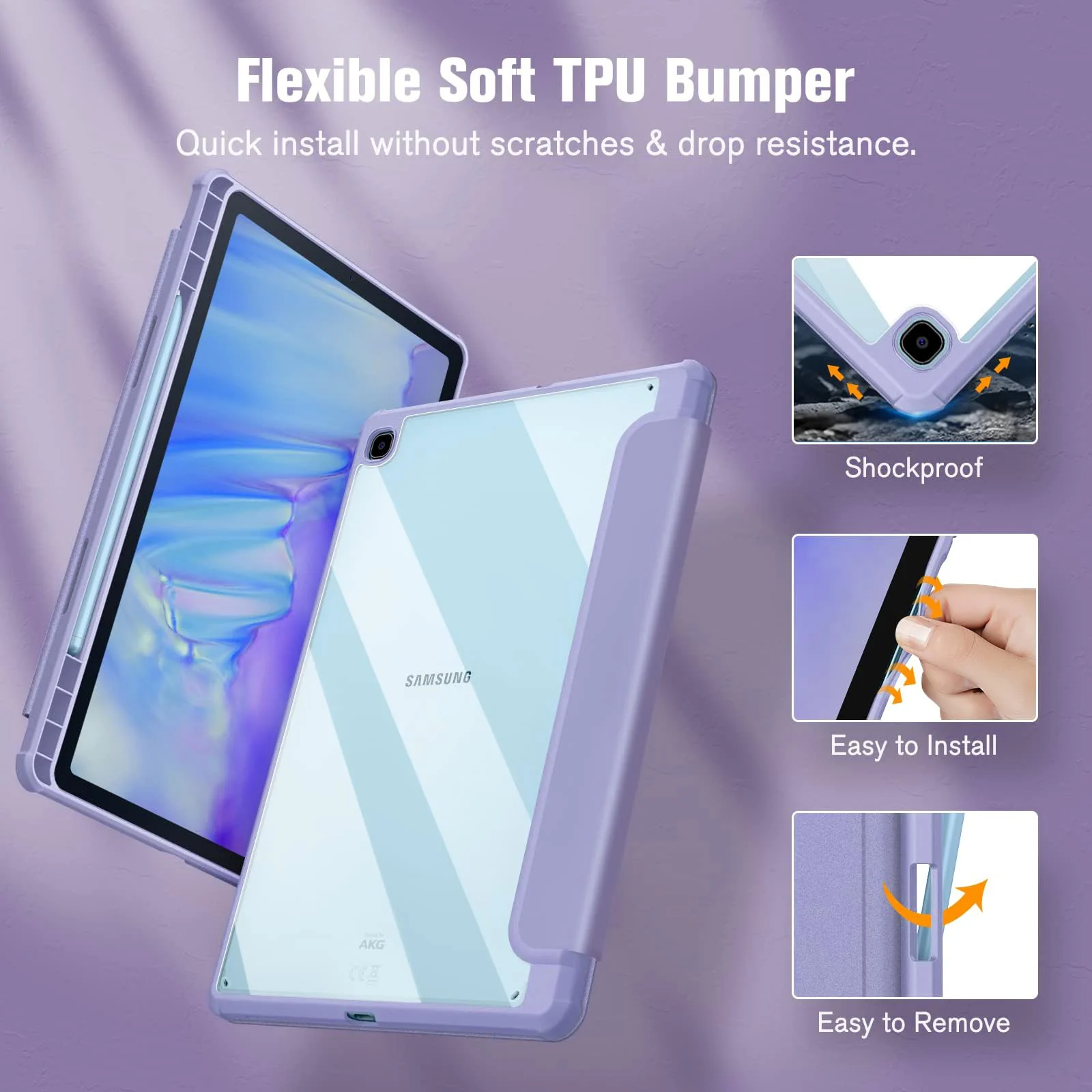 DL3 Mobilak Hybrid Slim Case for Samsung Galaxy Tab S6 Lite 10.4'' 2020 Model SM-P610 (Wi-Fi) SM-P615 (LTE) with S Pen Holder, Cover with Clear Transparent Back Shell, Auto Wake/Sleep - Lilac Purple