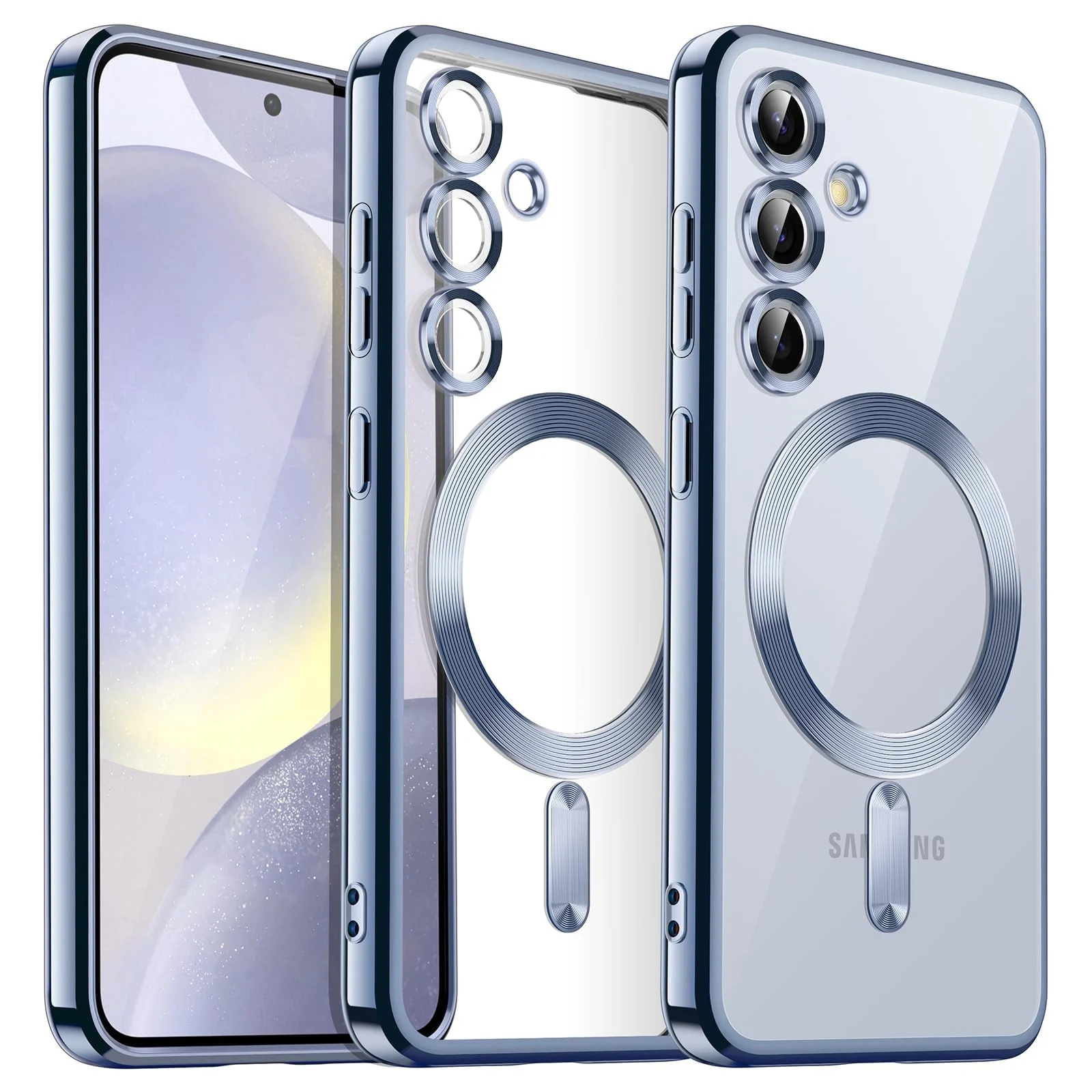 "DL3 Mobilak Samsung Galaxy S23 Fe Case [Compatible with MagSafe] Clear Magnetic Plated Slim Thin Shockproof Soft TPU Bumper Protective Phone Case Cover for Galaxy S23 Fe 5G 6.4"" 2023 - Sierra Blue"
