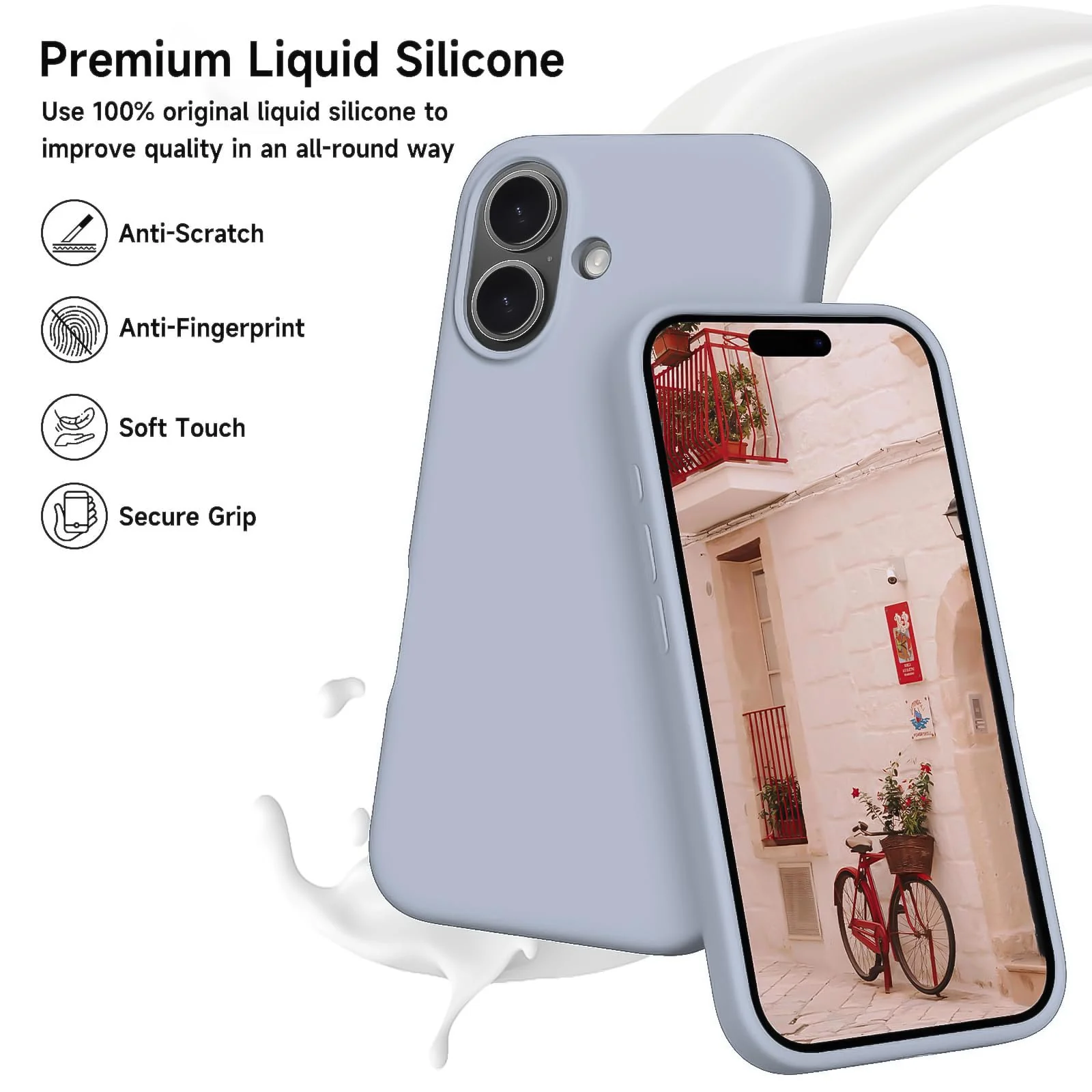 DL3 Mobilak Liquid Silicone Protective Case for iPhone 16+ Plus 6.7-Inch with Microfiber Lining and Shockproof Design - Baby Blue