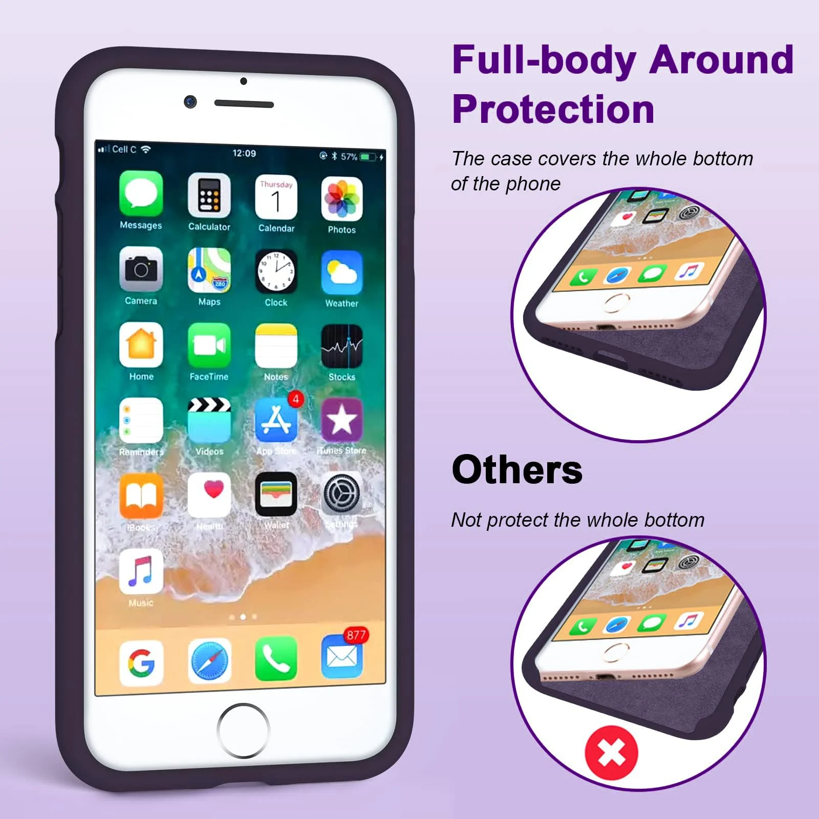 DL3 Mobilak Liquid Silicone Protective Case for iPhone SE 2022, SE 2020, iPhone 7, iPhone 8 with Camera Protection and Microfiber Lining - Elderberry
