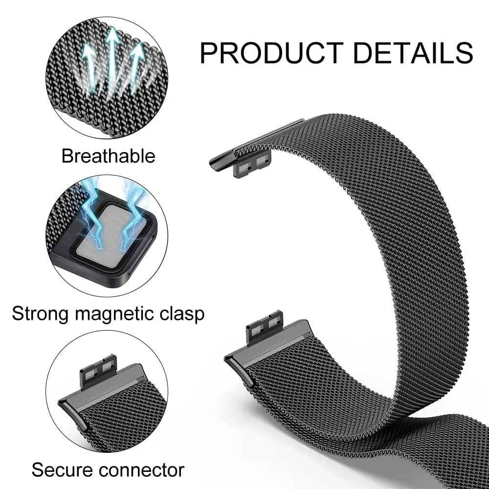 DL3 Mobilak Bracelet Compatible with Huawei Watch Fit, Stainless Steel Replacement Straps, Mesh Metal Watch Strap, Magnetic Adjustable Replacement Strap Compatible with Huawei Watch Fit - Black