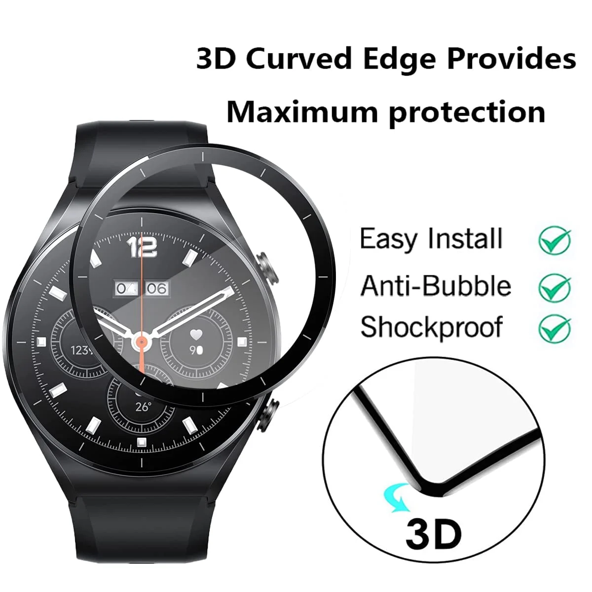 DL3 Mobilak Screen Protector For Xiaomi Watch S1, 3D Curved Soft Edge Protective Film [Anti-Scratch] [Bubble Free] [Ultra Shatterproof] [High Sensitive] (Not Glass) - Black