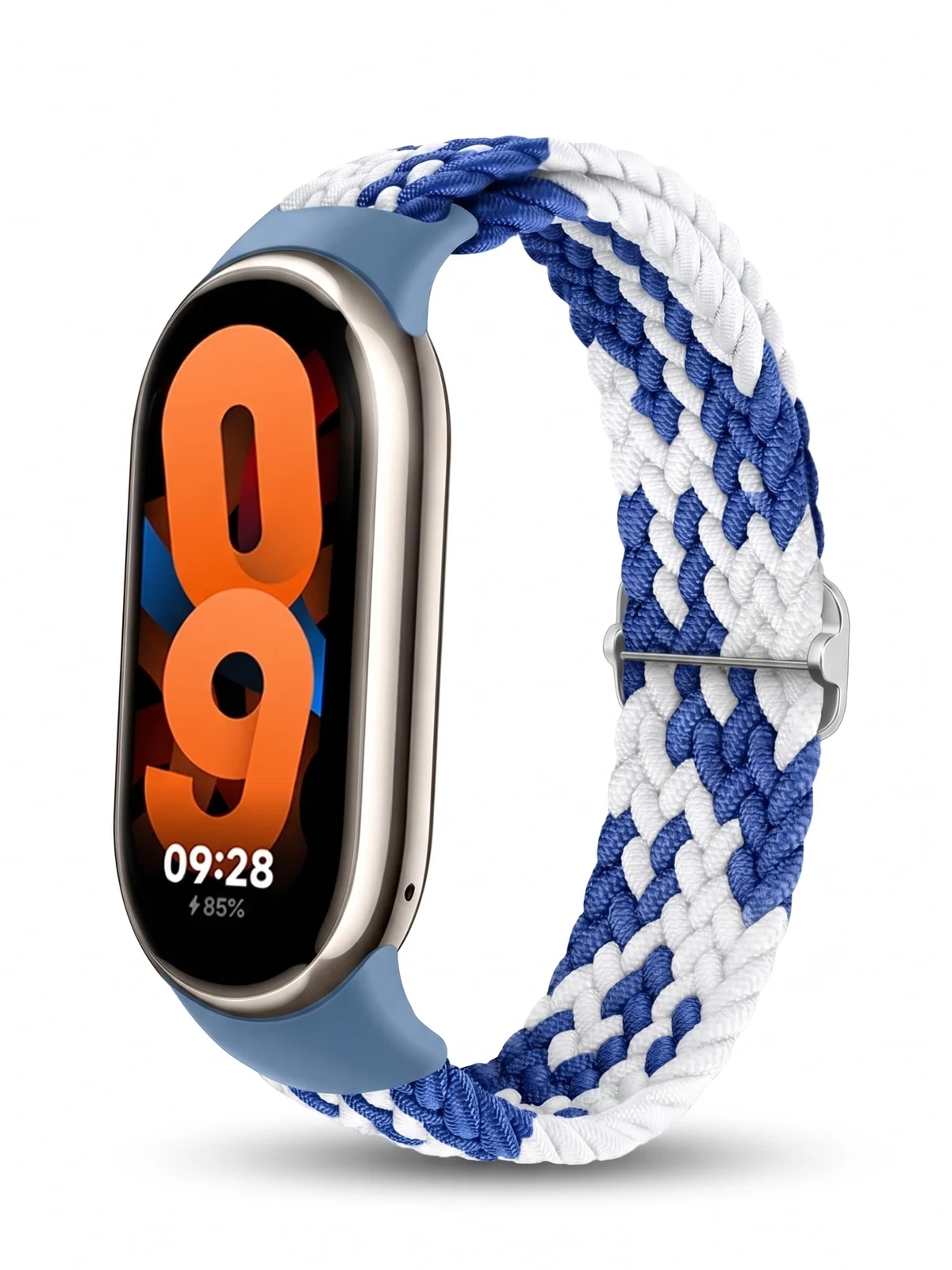 Xiaomi Mi 10 / 9 / 8 / Braided Solo Loop for — DL3 Mobilak Compatible with Xiaomi Mi Band 10/9/8 strap, Braided Solo Loop for Nylon Elastic Adjustable Replacement Wristband Compatible with Xiaomi Smart Band 8/9/10 - Blue White