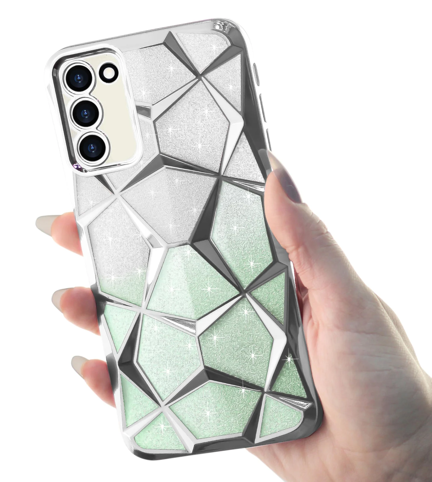 DL3 Mobilak Compatible with Xiaomi Redmi 15 4G/5G Case Plating Bling Gradient Glitter Clear Cover Soft TPU Silicone Cute Camera Protection Shockproof Back for Women Girls Case - Silver Green