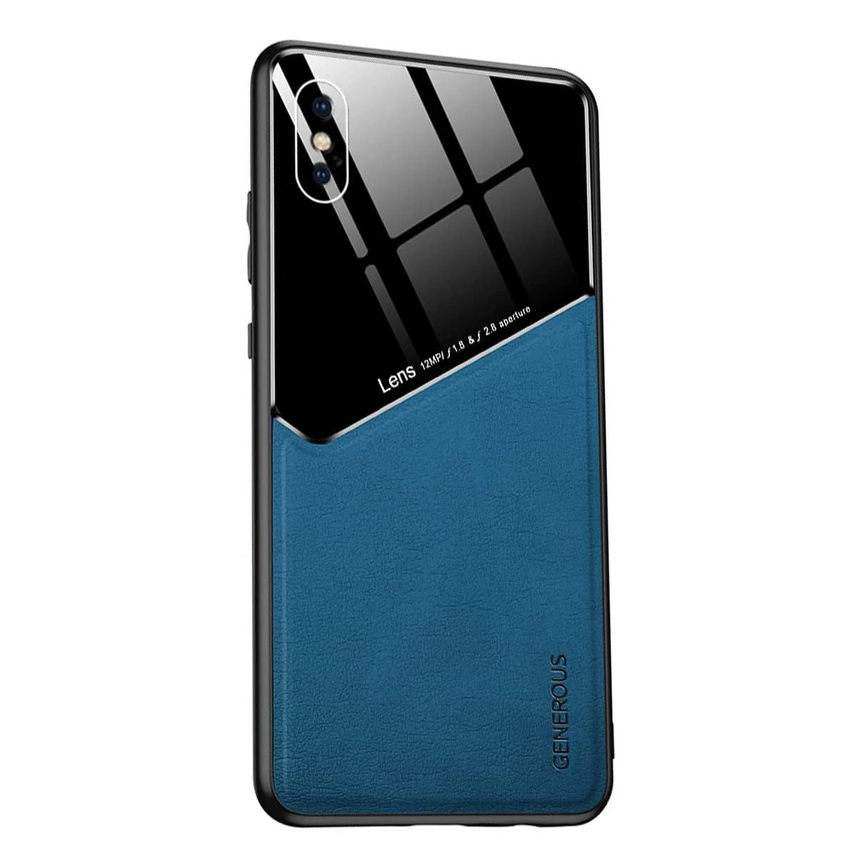 DL3 Mobilak Faux Leather and Plexiglass Protective Case with TPU Frame and Magnetic Car-Mount Support for iPhone XS Max - Blue
