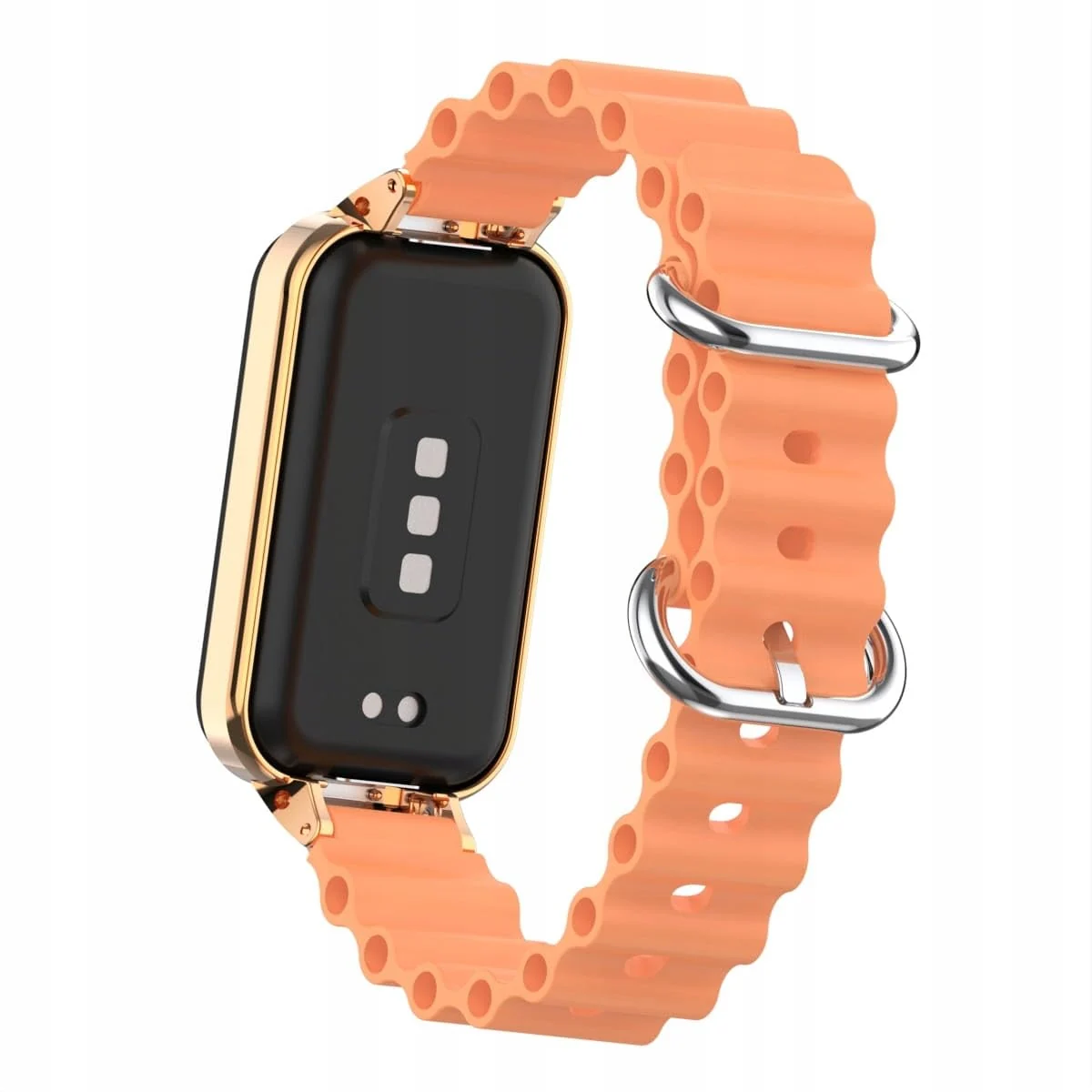 DL3 Mobilak Ocean Strap Compatible with Xiaomi Redmi Band 2/Smart Band 8 Active, Adjustable Silicone Band with Metal Buckle and Frame for Women and Men - Orange