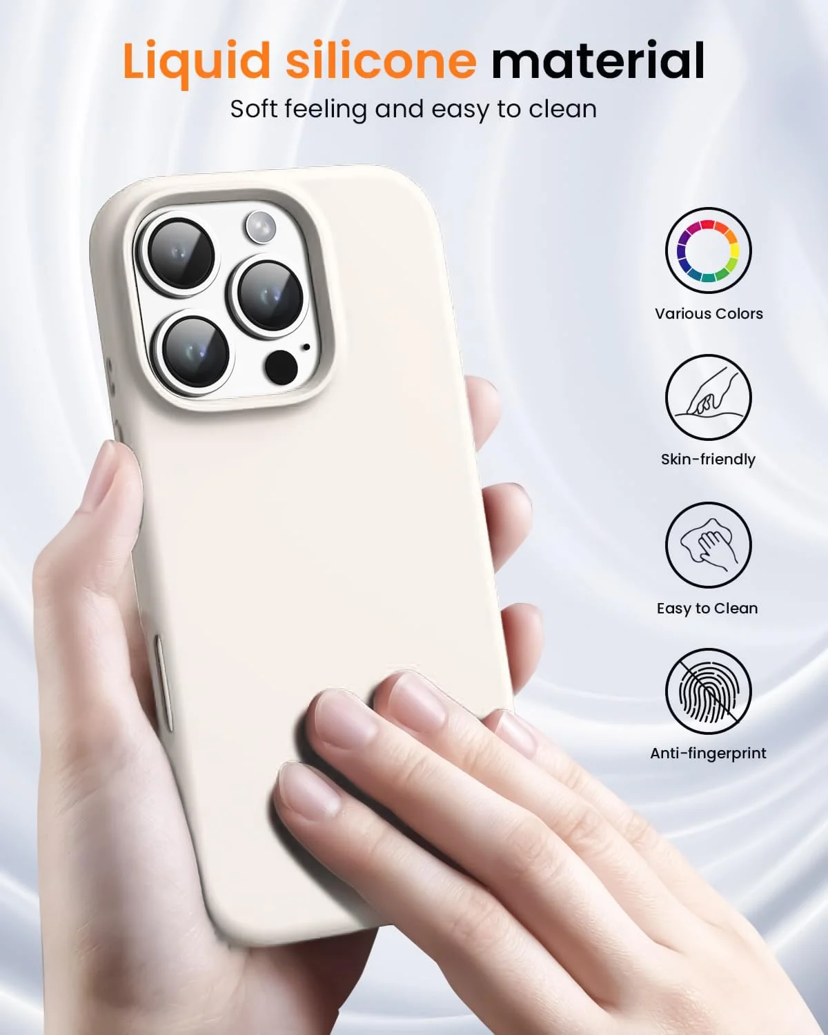 DL3 Mobilak Liquid Silicone Protective Case with Soft Microfiber Lining for iPhone 16 Pro - Cream