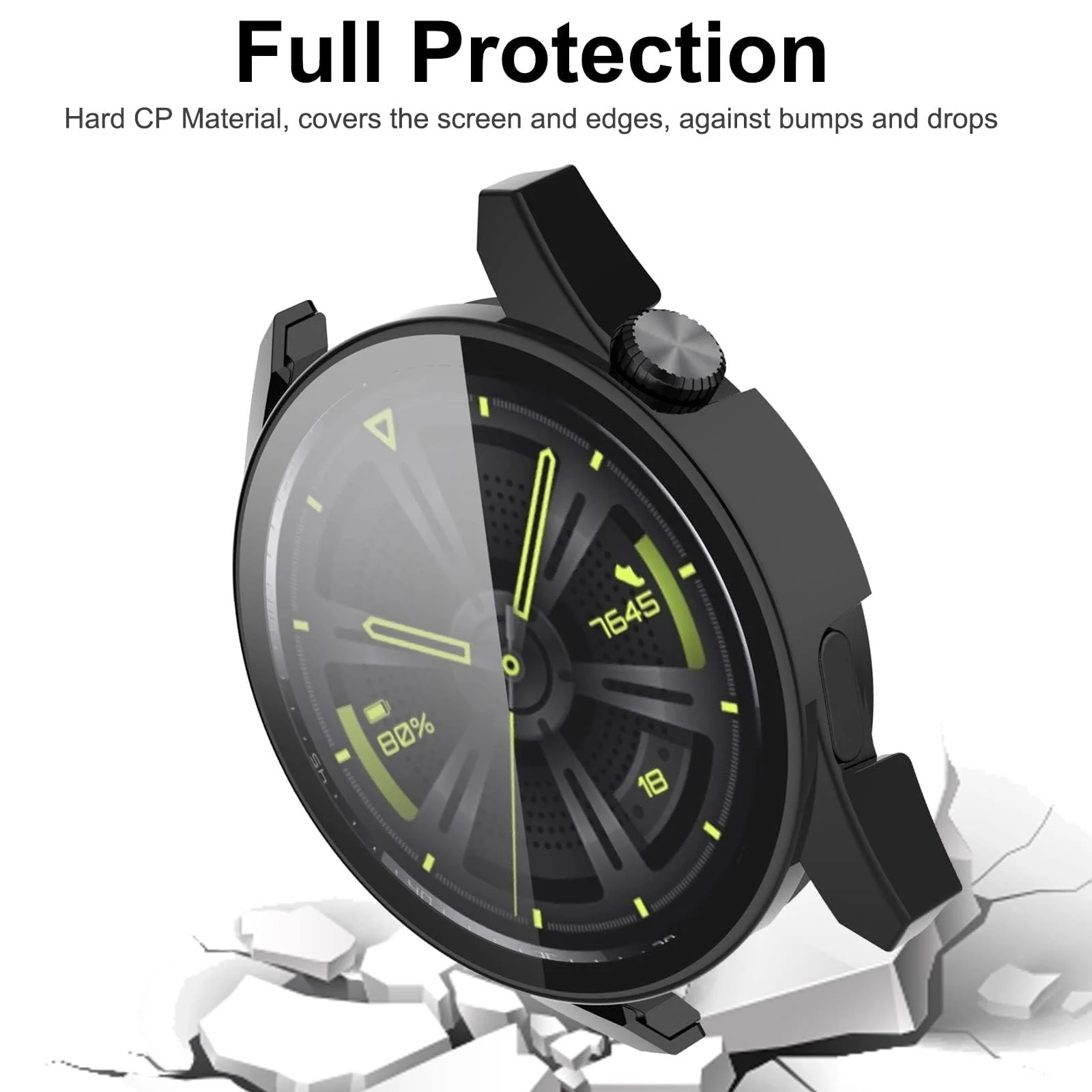 DL3 Mobilak Protective Case Compatible with Huawei Watch GT3 46mm 9H Hardness PC Case Bumper Full Slim Protective Cover with Tempered Glass For Huawei Watch GT 3 46mm - Black