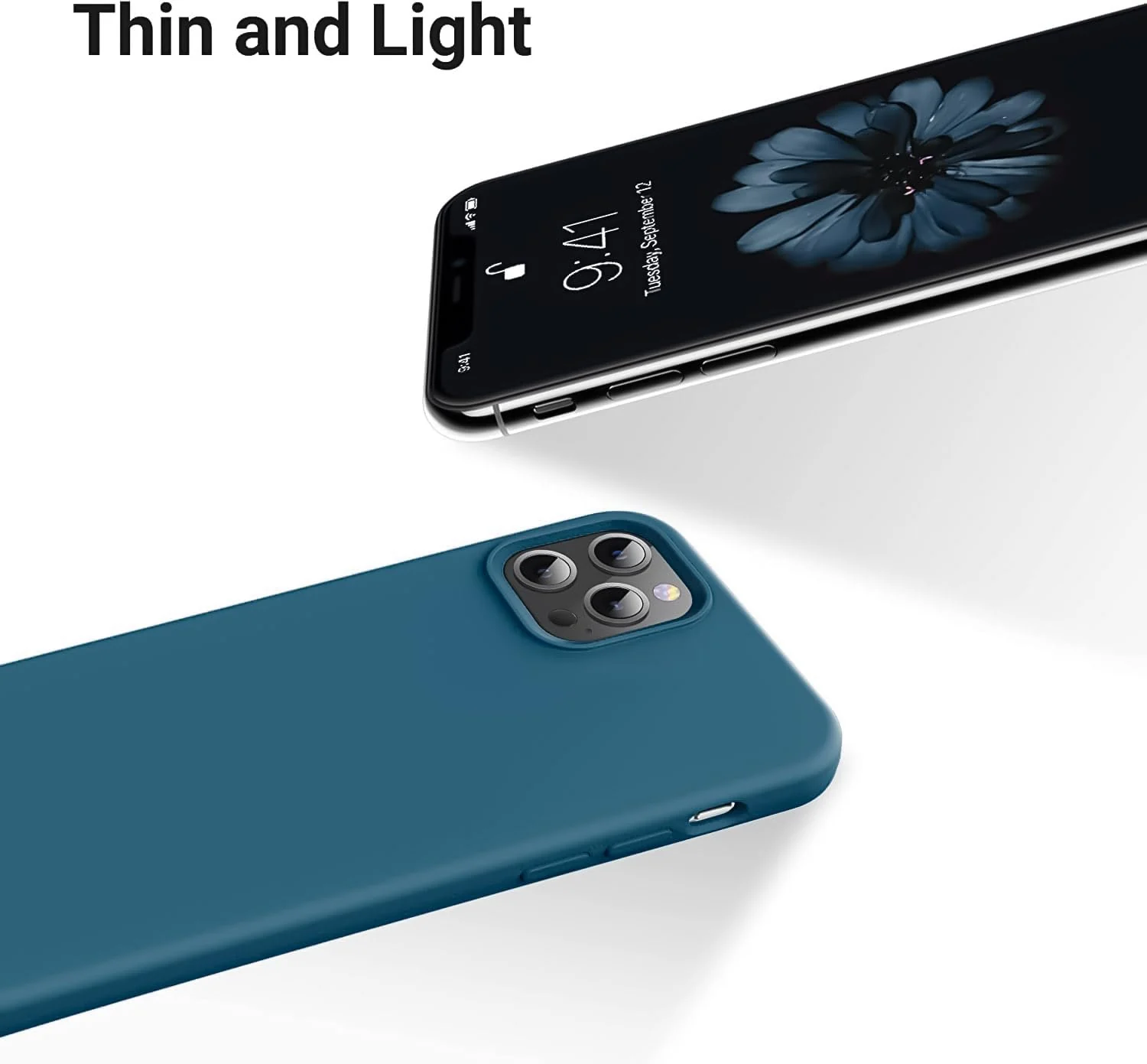 DL3 Mobilak Liquid Silicone Protective Case for iPhone 12 / 12 Pro (6.1 Inch) with Camera Protection and Microfiber Lining - Storm Blue