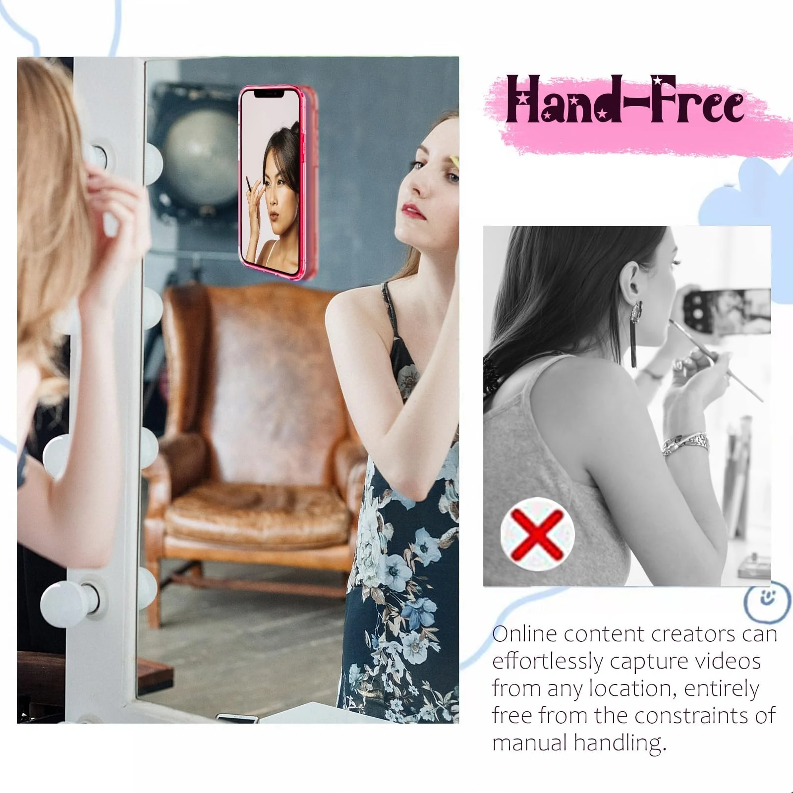 DL3 MOBILAK Silicone Suction Phone Case Mount, Sillicon Adhesive Phone Accessory for iPhone and Android, Hands-Free Fidget Toy Mirror Shower Phone Strong Grip Holder, Videos and Selfies - Black