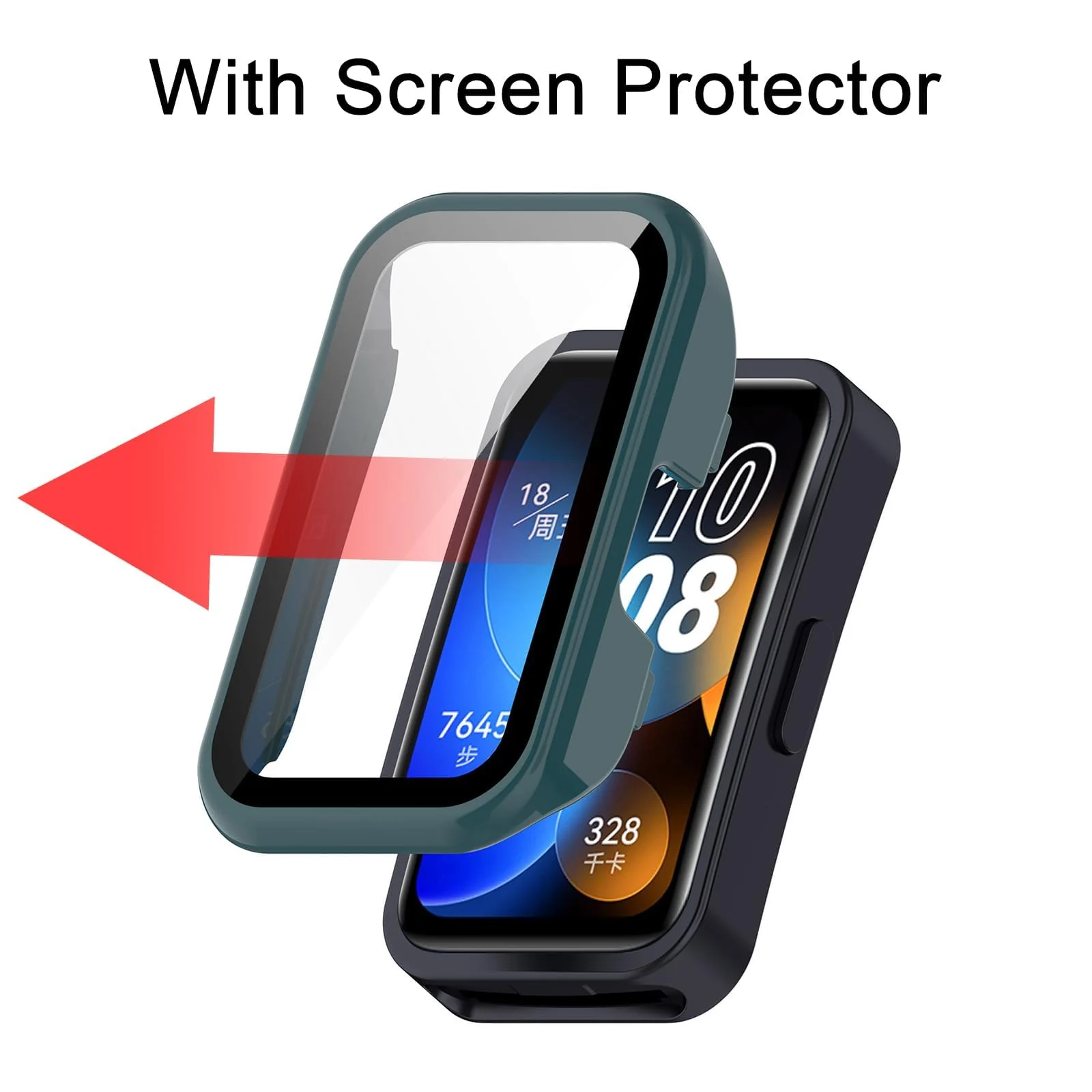 DL3 MOBILAK Full-Coverage Watch Case with Tempered Glass for Huawei Band 8 / Band 9, Green
