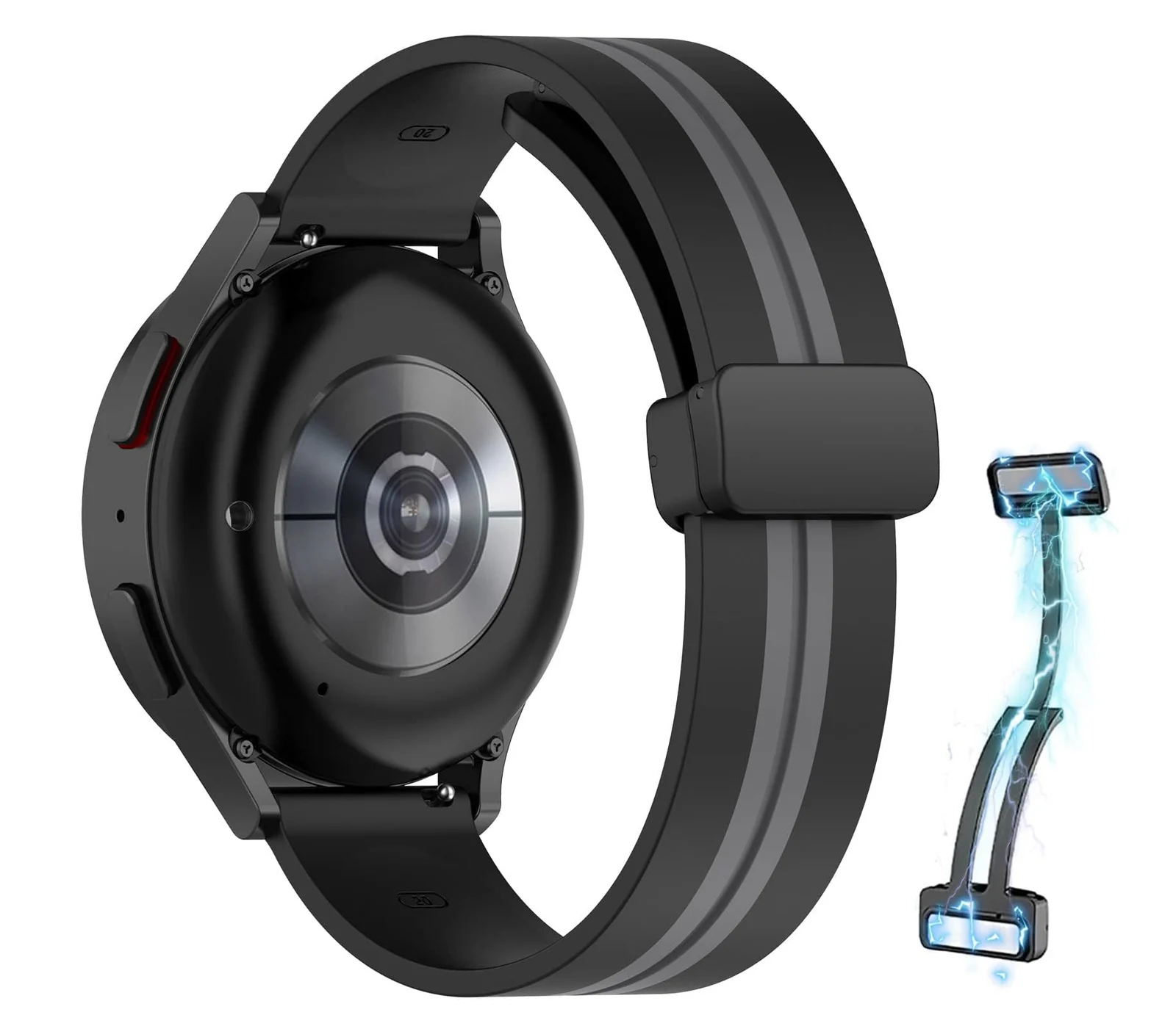 DL3 Mobilak Silicone Band Magnetic Clasp 22MM Strap For Samsung galaxy watch3 45mm /galaxy 46mm/Gear S3/Huawei watch GT3 46MM/GT2E/GT2 Pro/GT GT2 46MM/Amazfit GTR 3/4 (A. ) - A.Black Gray