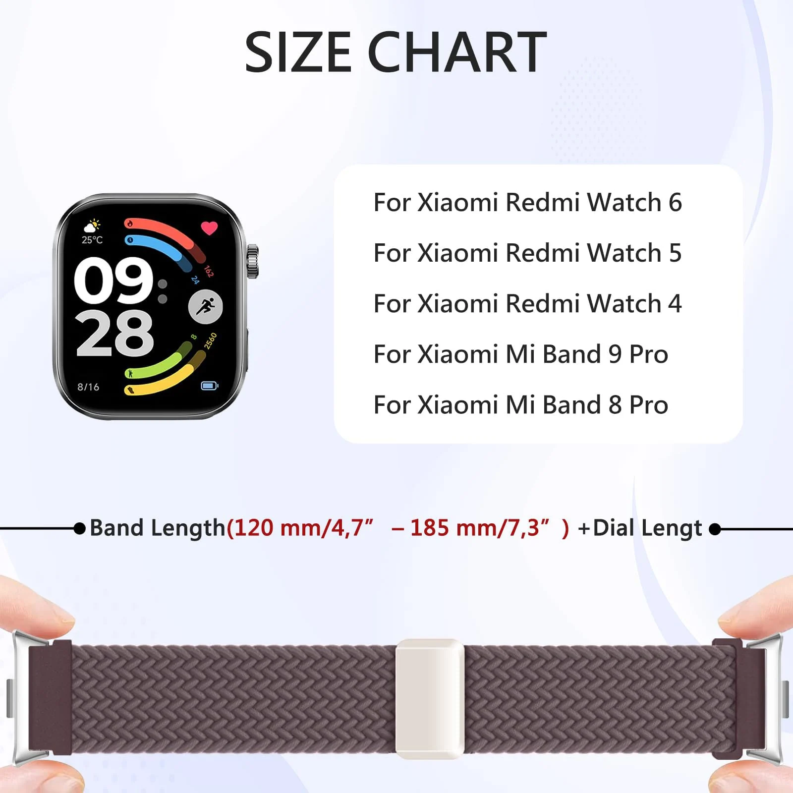 DL3 Mobilak Braided Bracelet Compatible with Redmi Watch 4/5 / 6 / Xiaomi Smart Band 8 Pro/Band 9 Pro, Nylon Magnetic Fabric Elastic Sport Nylon Replacement Strap for Men Women - Smoke Violet
