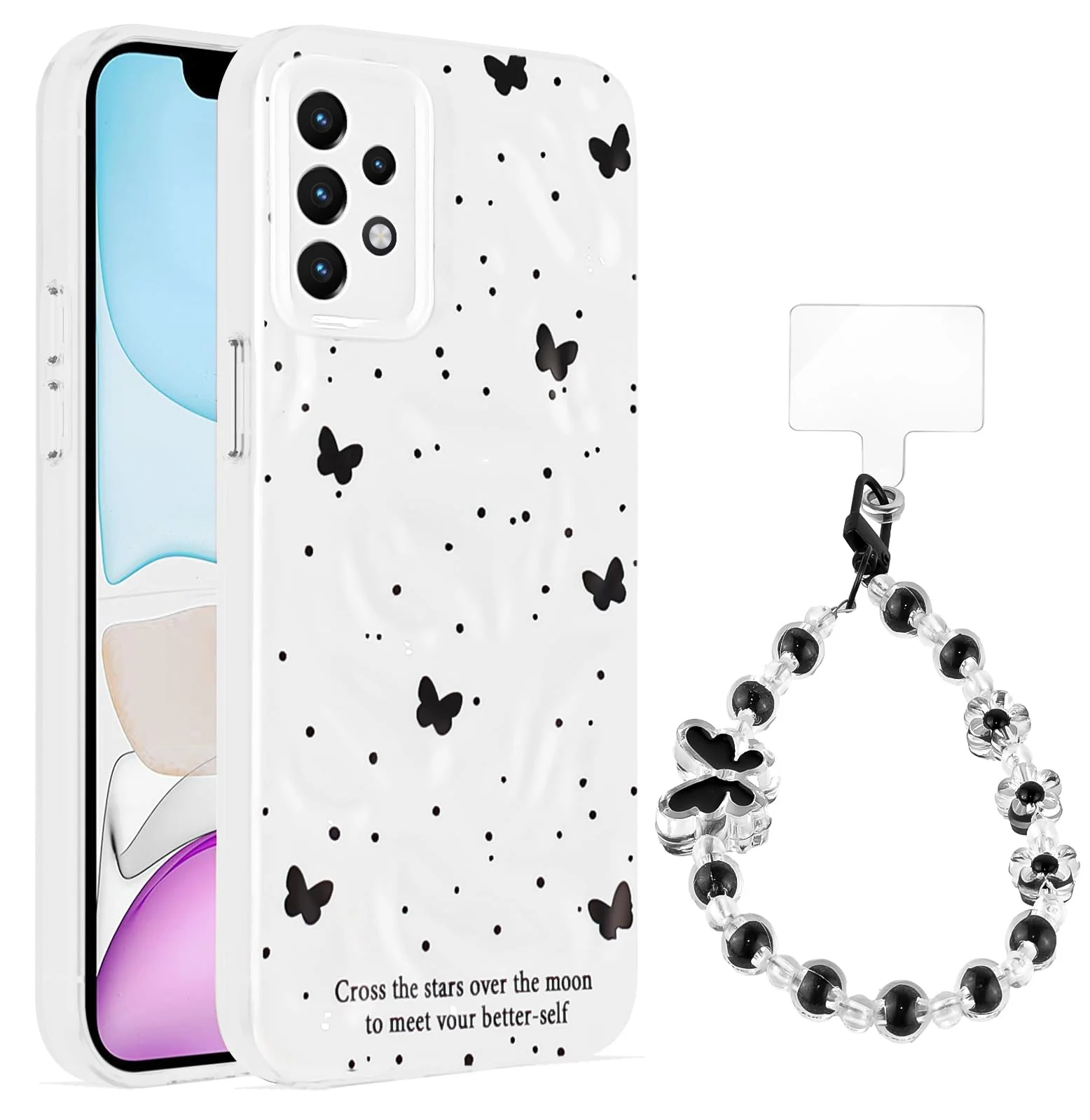 Dl3 Mobilak Case Compatible with Samsung Galaxy A13, Cute Printed Soft TPU Phone Cover with Beaded Wrist Strap, Shockproof Camera Protection, Slim Protective Case for Women & Girls - Style 1