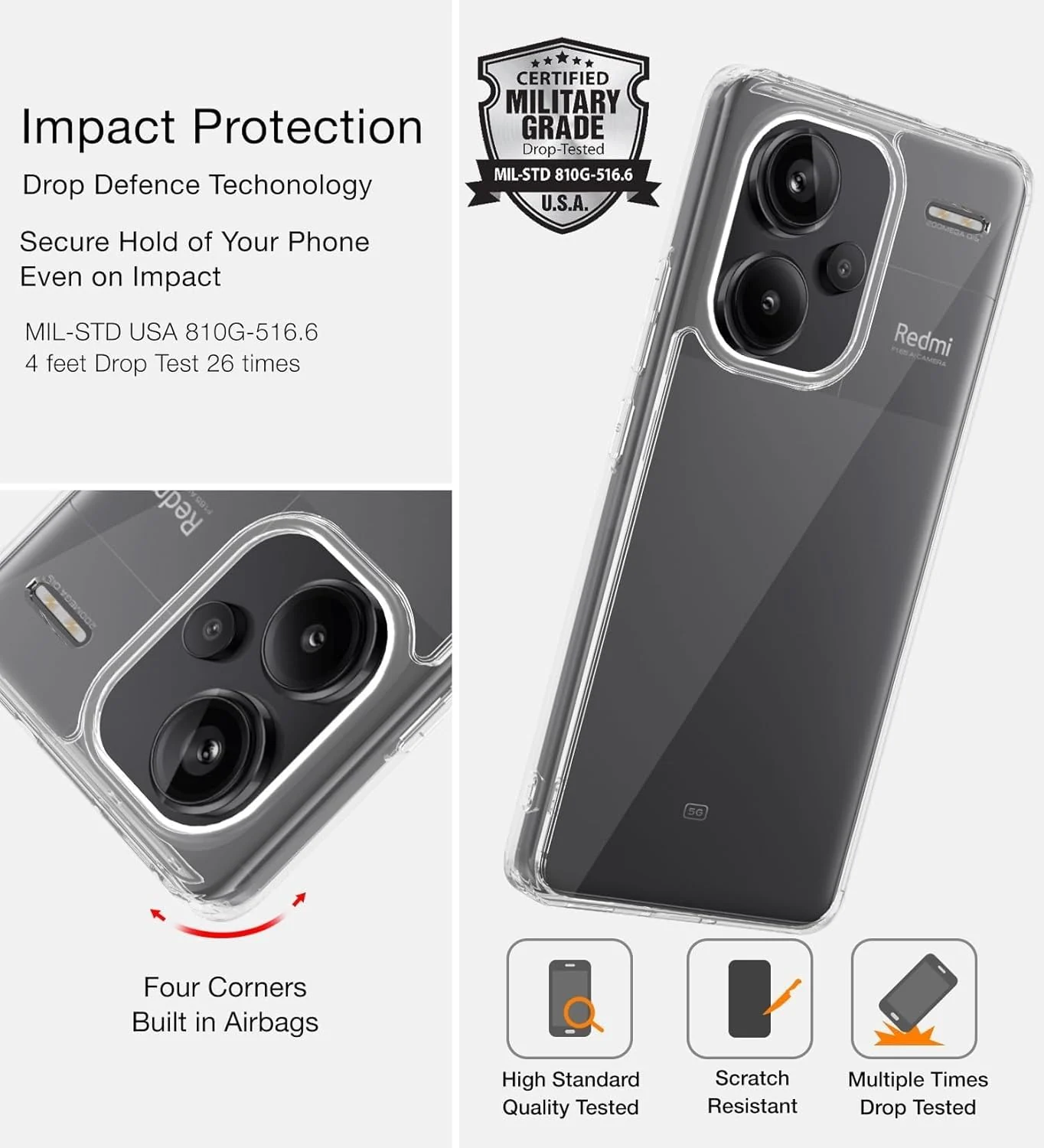 DL3 Mobilak Case Compatible with Xiaomi Redmi Note 13 Pro+ Plus 5G Case Crystal Soft TPU Gel Case Flexible Silicone Anti-Scratch TPU Cover - Clear