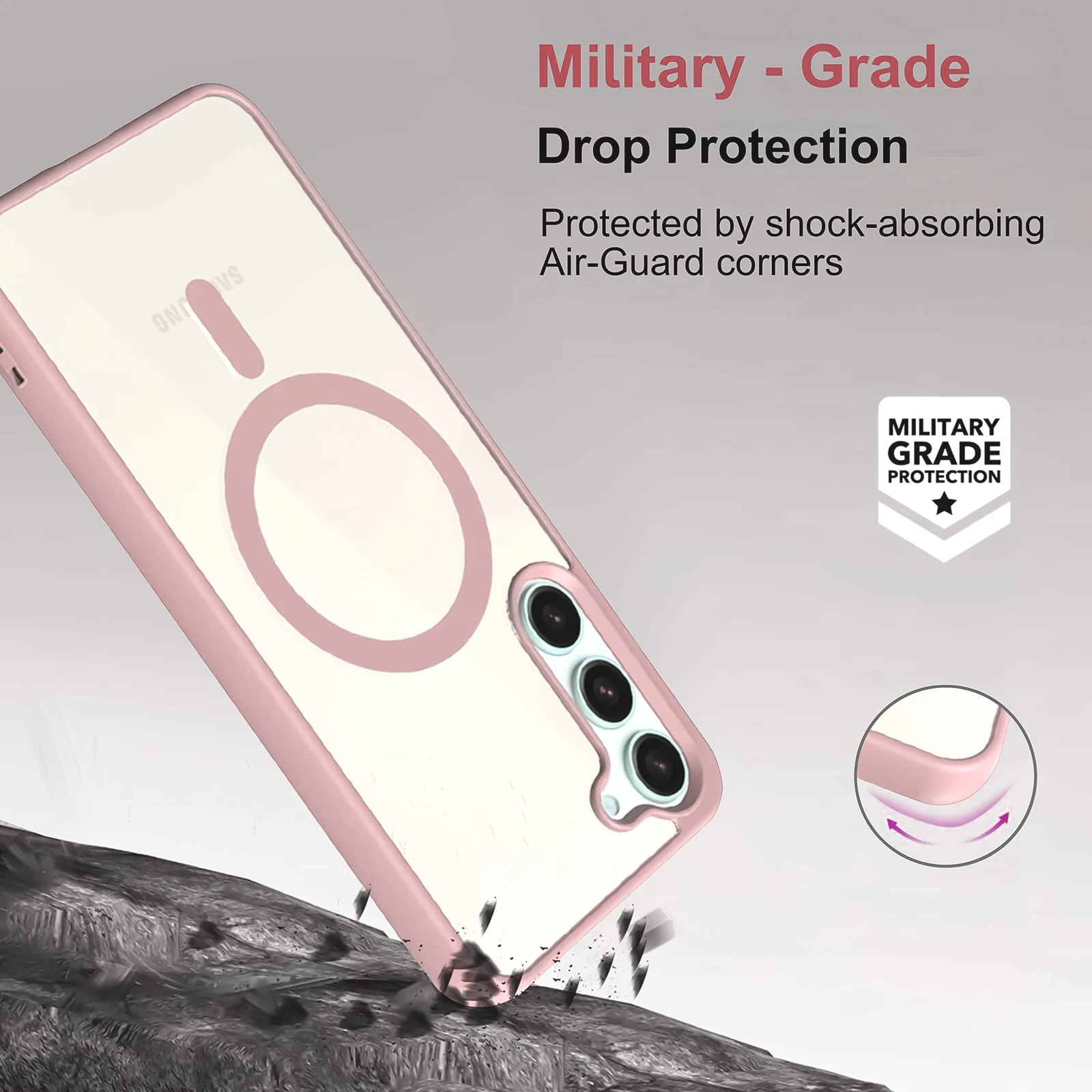 DL3 Mobilak MagSafe-Compatible Clear Magnetic Case for Samsung Galaxy S23 - Pink