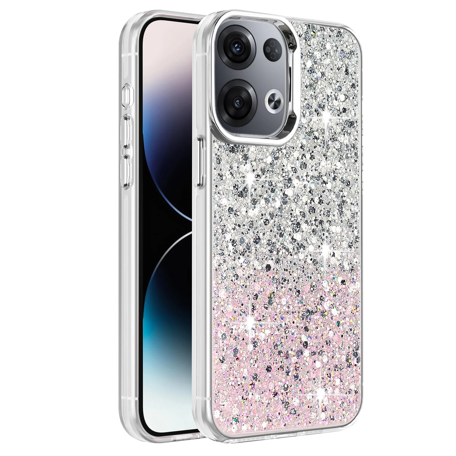 DL3 Mobilak Glitter Protective Case for OPPO Reno 8 Pro 5G / Reno8 Pro + Plus 5G, Supports wireless charging, Camera protection, Shock-absorbing protection - White Pink