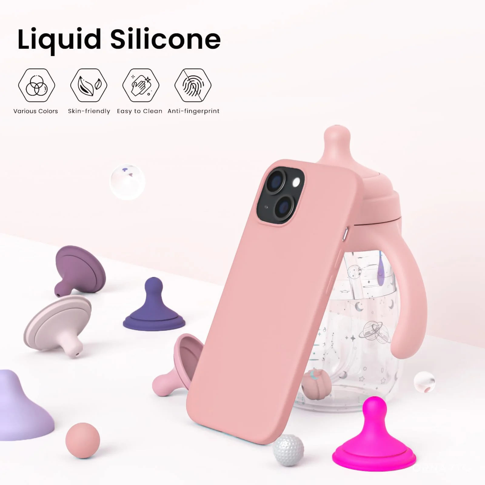 DL3 Mobilak Liquid Silicone Protective Case for iPhone 15 with Camera Protection and Microfiber Lining - Pastel Pink