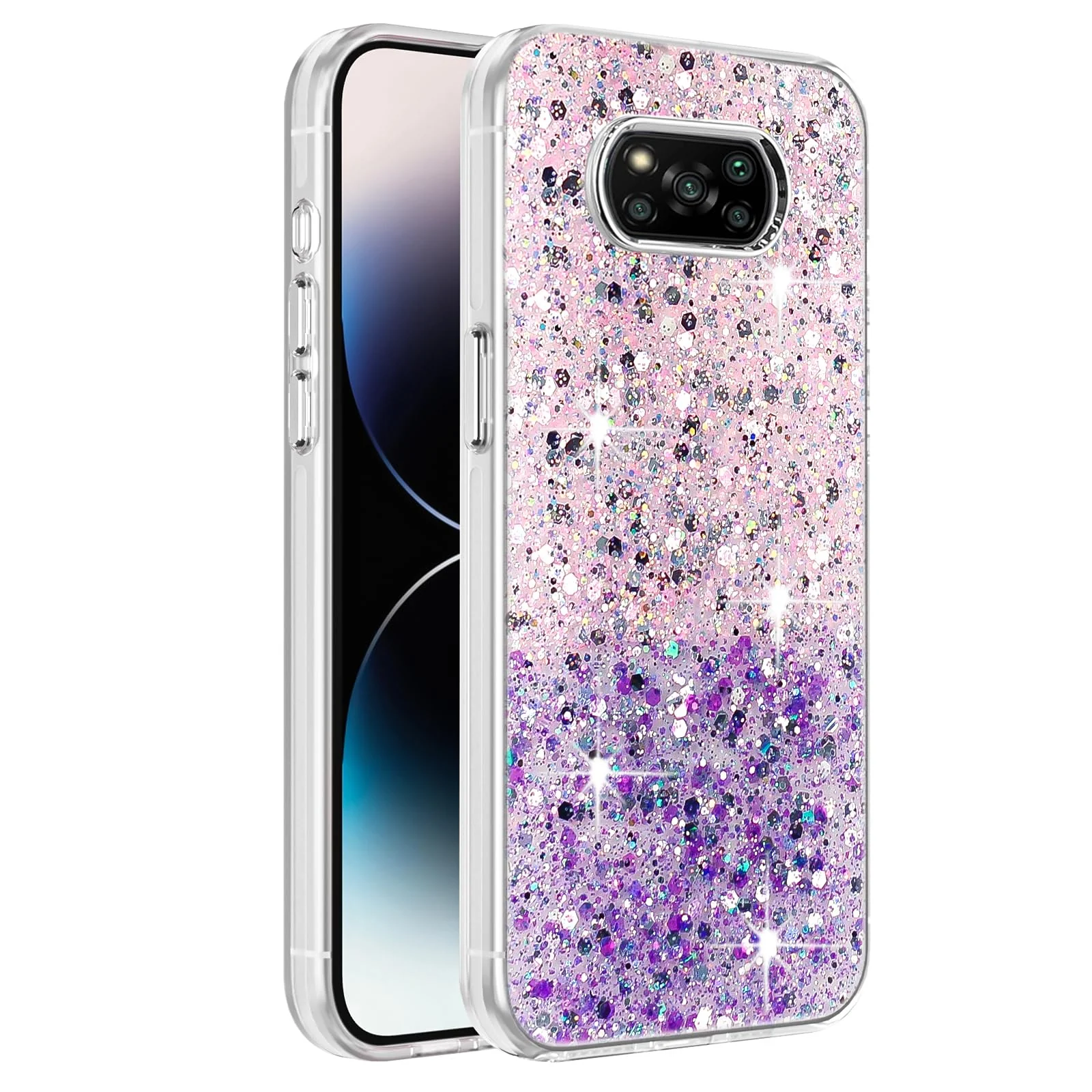 DL3 Mobilak Glitter Rhinestone Protective Case for Poco X3 NFC / Poco X3 / Poco X3 Pro with Shockproof Design - Pink Purple