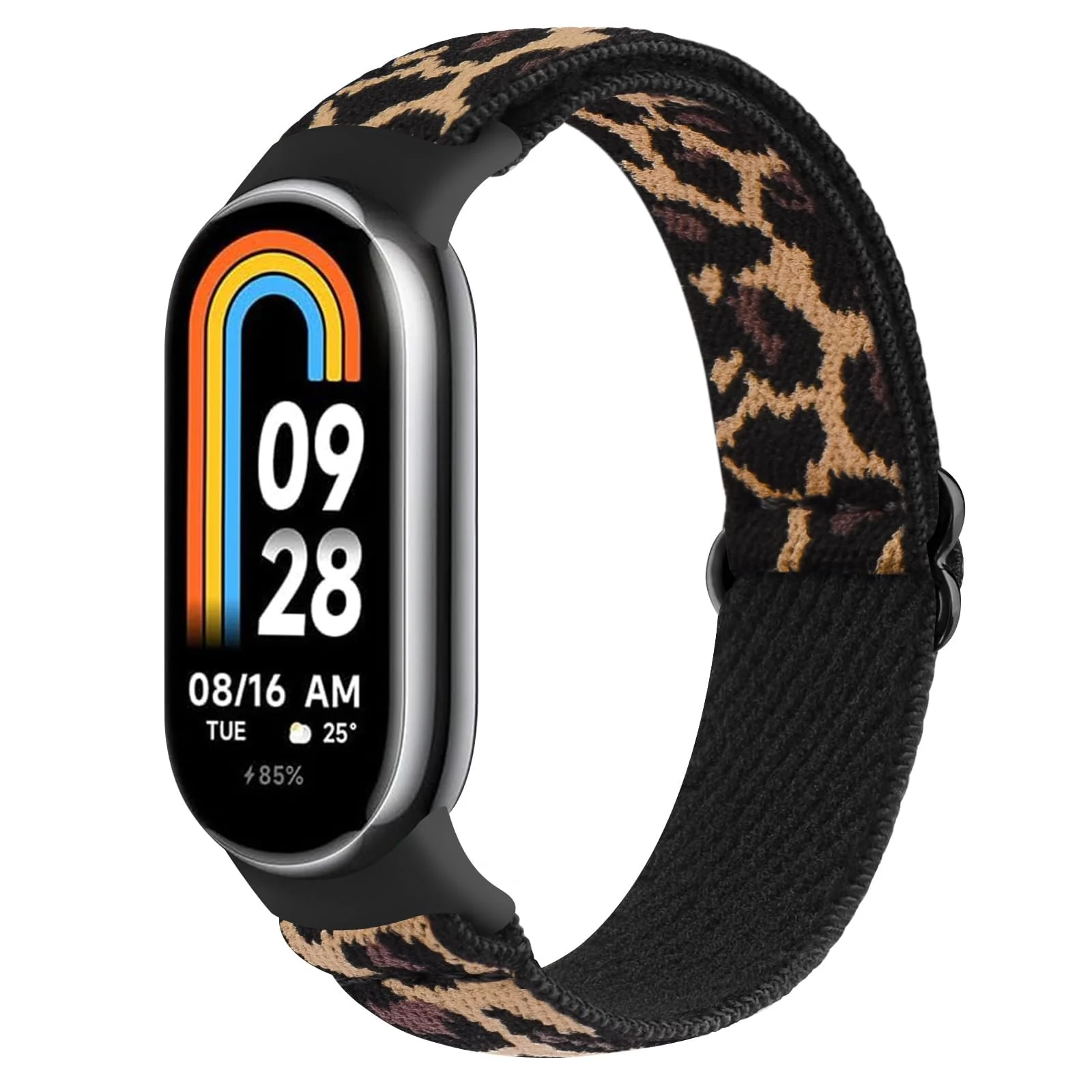 DL3 Mobilak Strap for Xiaomi Mi Band 10 / Xiaomi Mi Band 9 / Xiaomi Mi Band 8, Elastic Nylon Straps, Adjustable Breathable Replacement Bracelet for Xiaomi Smart Band 8/9/10 for Women Men - Leopard Print