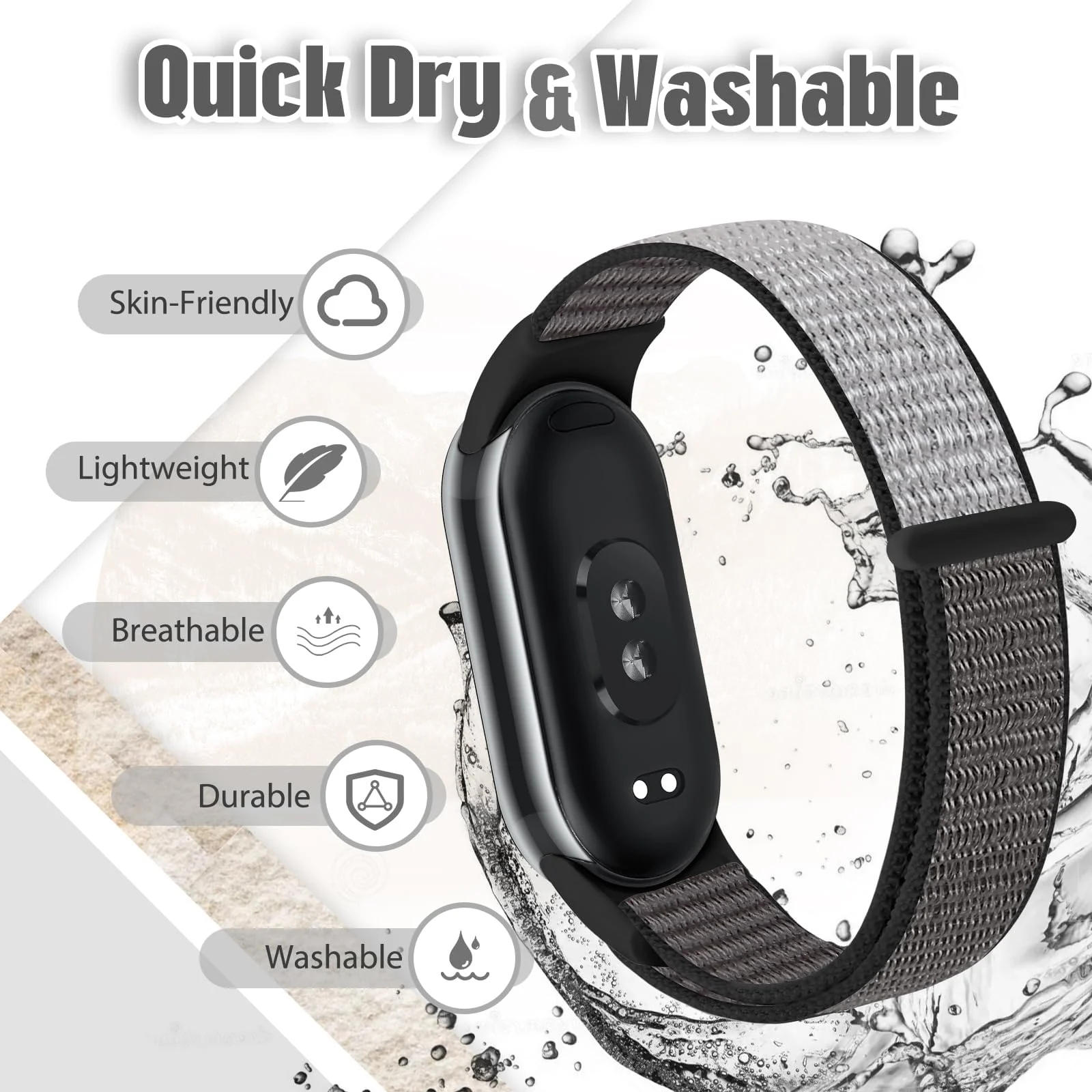DL3 Mobilak Nylon Sport Band Compatible with Xiaomi Mi Band 10/9/8 for Women Men, Soft Adjustable Breathable Sport Loop Watch Strap Replacement Wristband for Xiaomi Smart Band 8/9/10 - Iron Gray