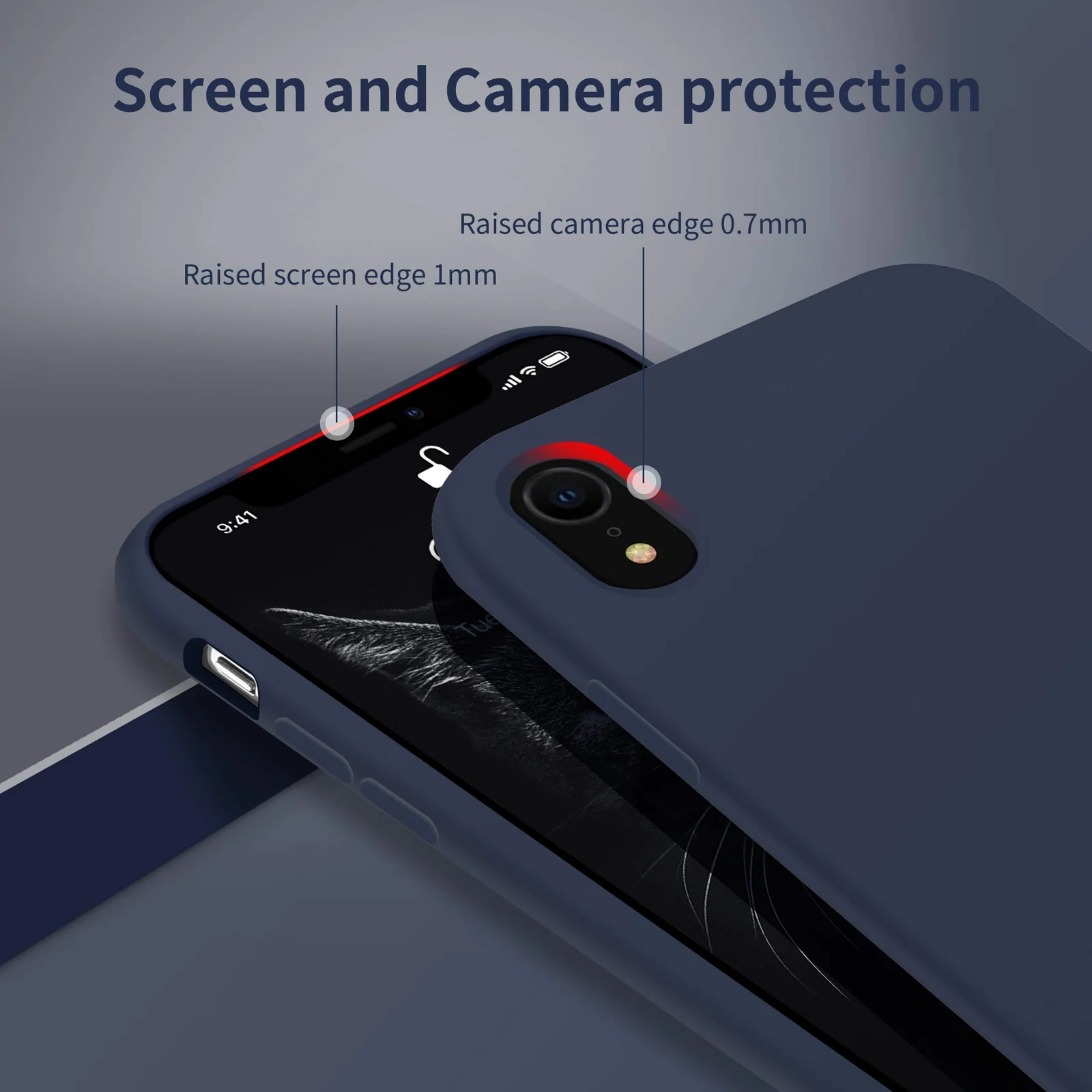 DL3 Mobilak Liquid Silicone Protective Case with Soft Microfiber Lining for iPhone XR - Midnight Blue