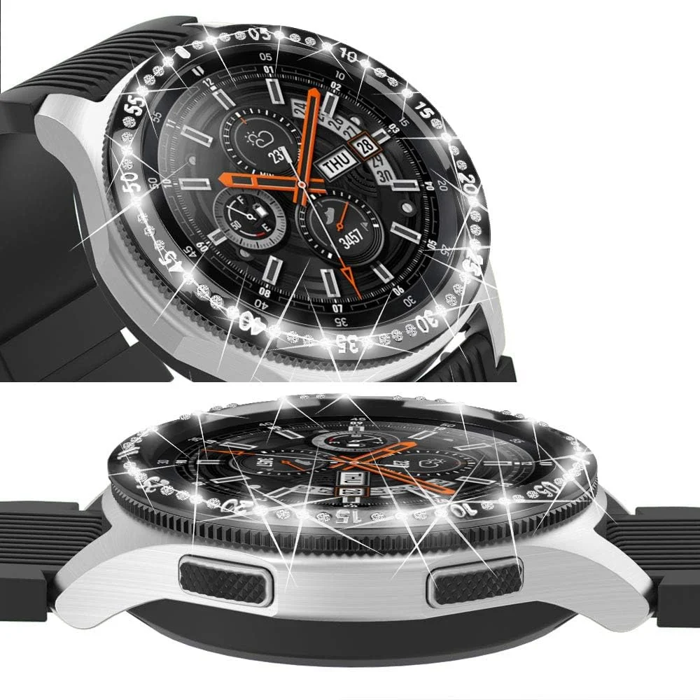 DL3 Mobilak Bezel Ring Compatible Samsung Galaxy Watch 4 Classic 46mm/Galaxy Watch 46mm/Gear S3 Frontier&Classic/Galaxy Watch3 45mm Bling Inlay Crystal Metal Bezel Ring Protection Cover - Black
