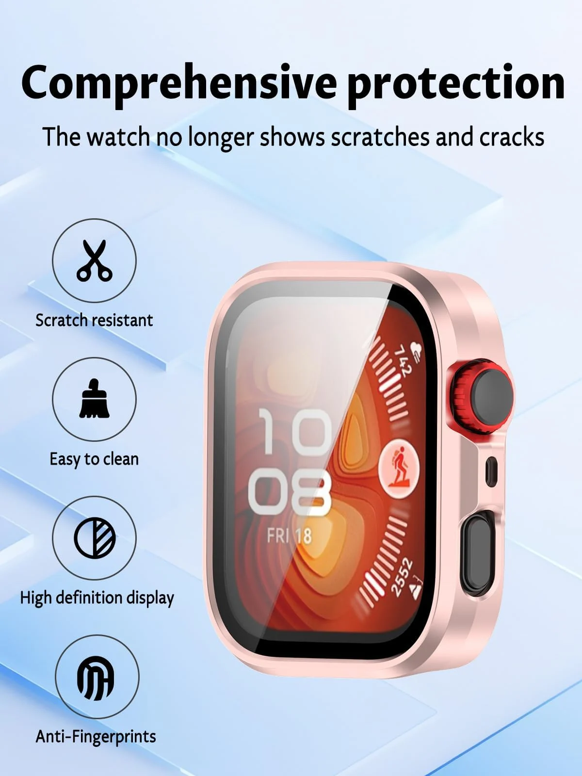 DL3 Mobilak Case Compatible with Huawei Watch Fit 4 Pro, Full Coverage Slim Hard Case Protective Bumper Built-in Tempered Glass Screen Protector Shell for Huawei Watch Fit 4 Pro - Rose Gold