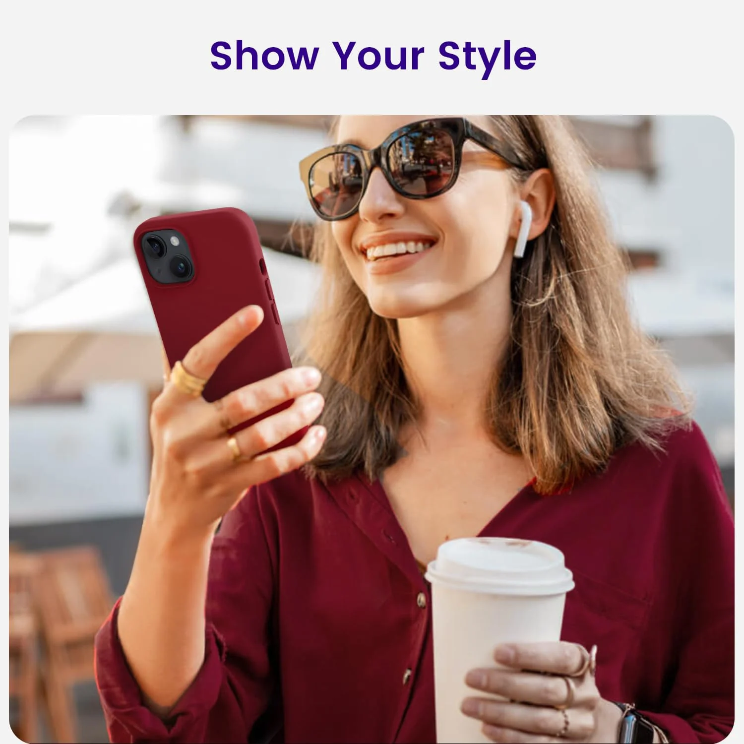 "DL3 Mobilak Liquid Silicone Protective Case for 𝐢𝐏𝐡𝐨𝐧𝐞 𝟏𝟓 𝐏𝐥𝐮𝐬, 𝐢𝐏𝐡𝐨𝐧𝐞 𝟏𝟒 𝐏𝐥𝐮𝐬 "" with Camera Protection and Microfiber Lining - Dark Red"