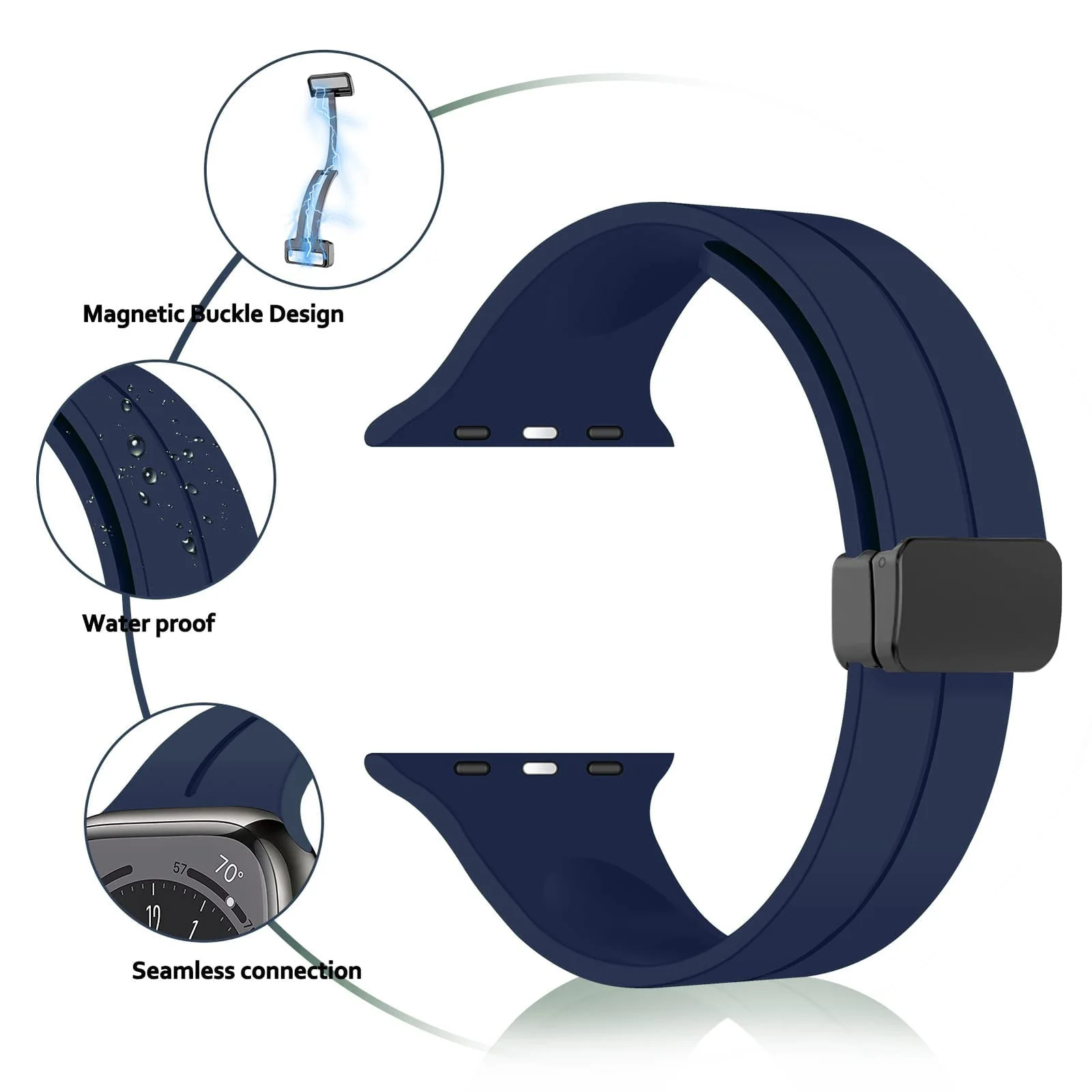DL3 Mobilak Magnetic Bands for Apple Watch Ultra/Ultra 2 Band 49mm 45mm 44mm 42mm, Soft Sport Silicone Strap for iwatch Series 9/8/7/6/5/4 (Midnight blue, 42mm/44mm/45mm/49mm), unisex-adult - Black
