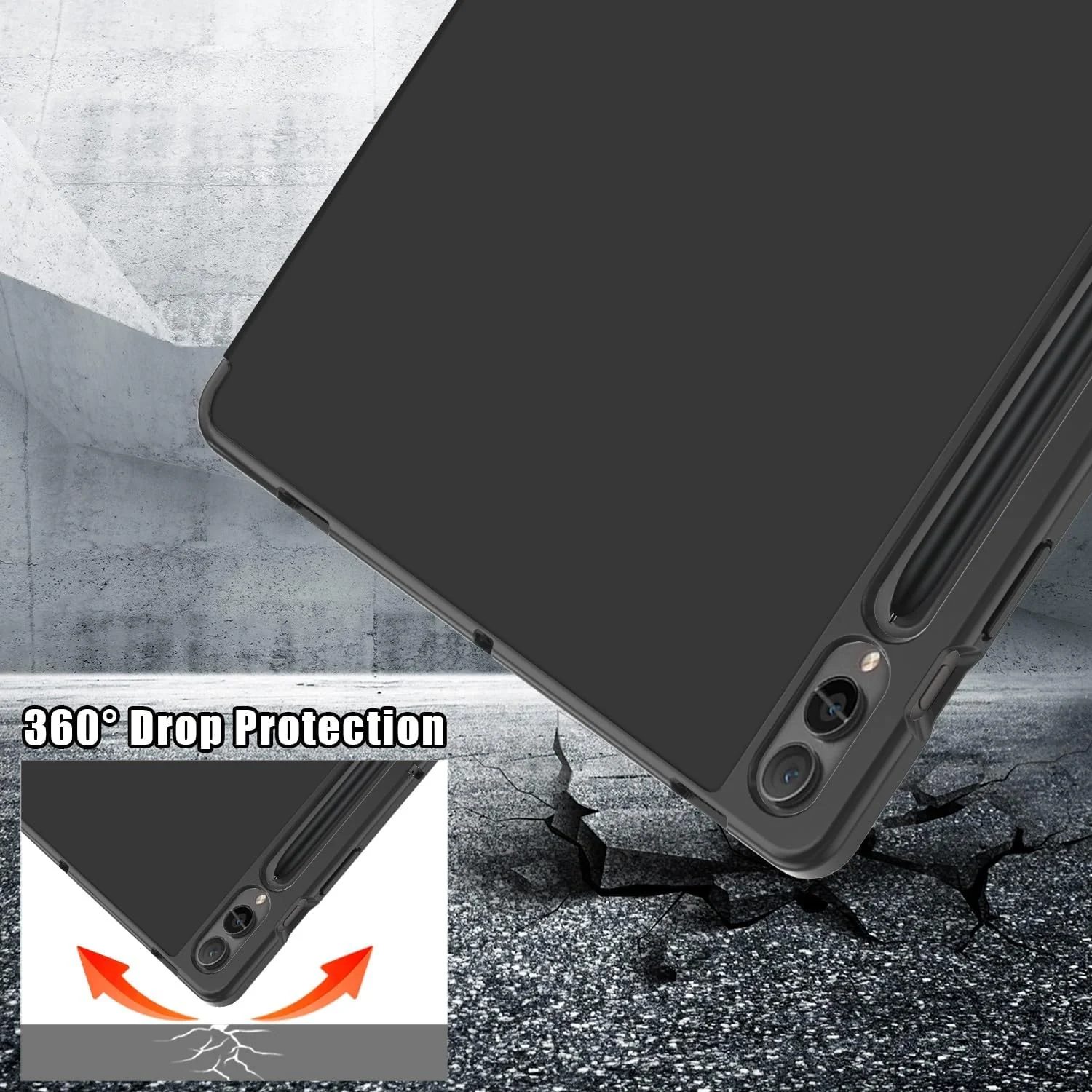 DL3 Mobilak For Samsung Galaxy Tab S8+ Plus 2022 / S7 FE 2021 / S7+ Plus 2020 12.4-Inch Case, Smart Stand, Pencil Holder, Shockproof Slim Lightweight Leather Cover, Modern Abstract Design - Black