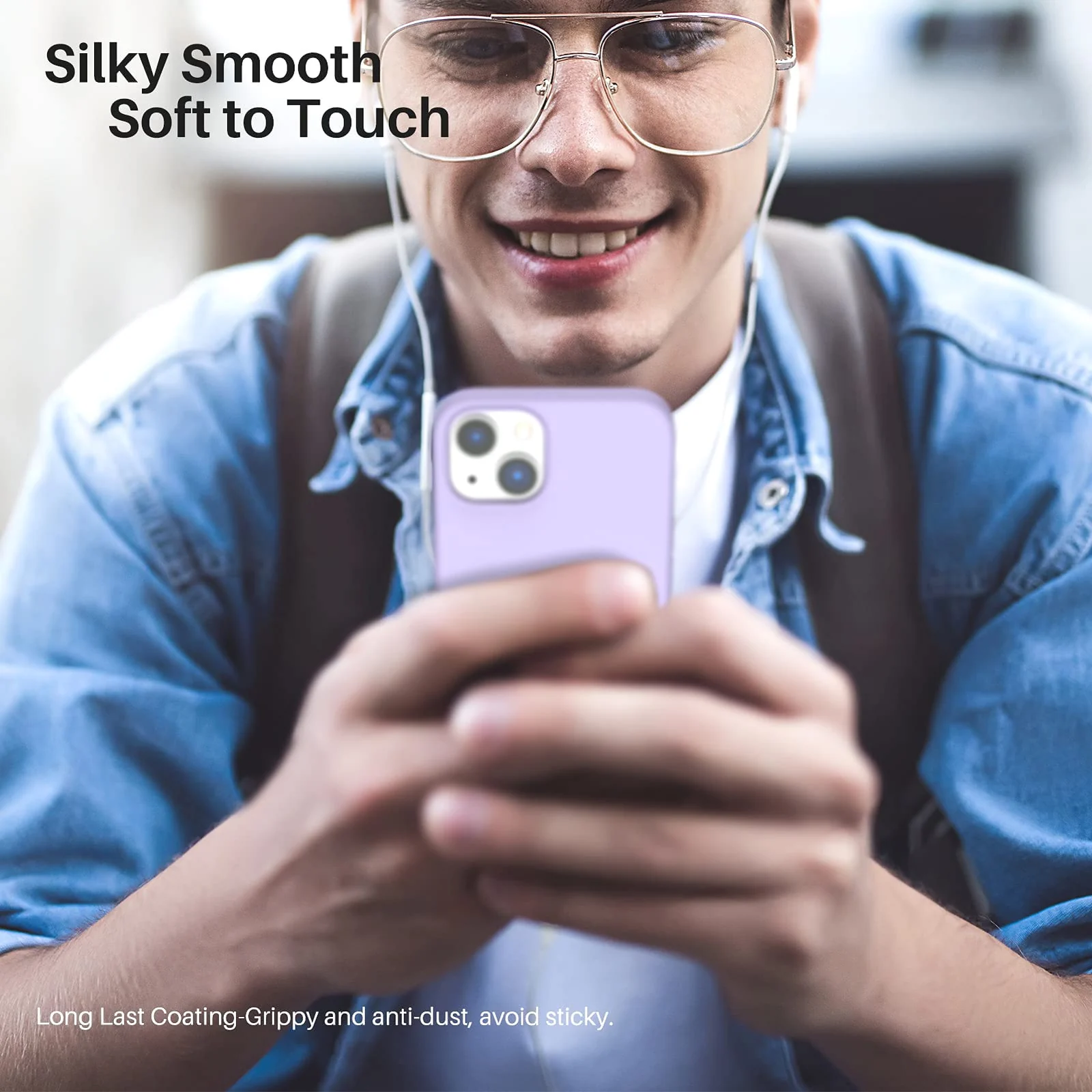 DL3 MOBILAK Compatible with iPhone 13 / iPhone 14 (6.1 Inch) Case, Liquid Silicone Case, Full Body Protective Cover, Shockproof, Slim Phone Case, Anti-Scratch Soft Microfiber Lining - Light Purple
