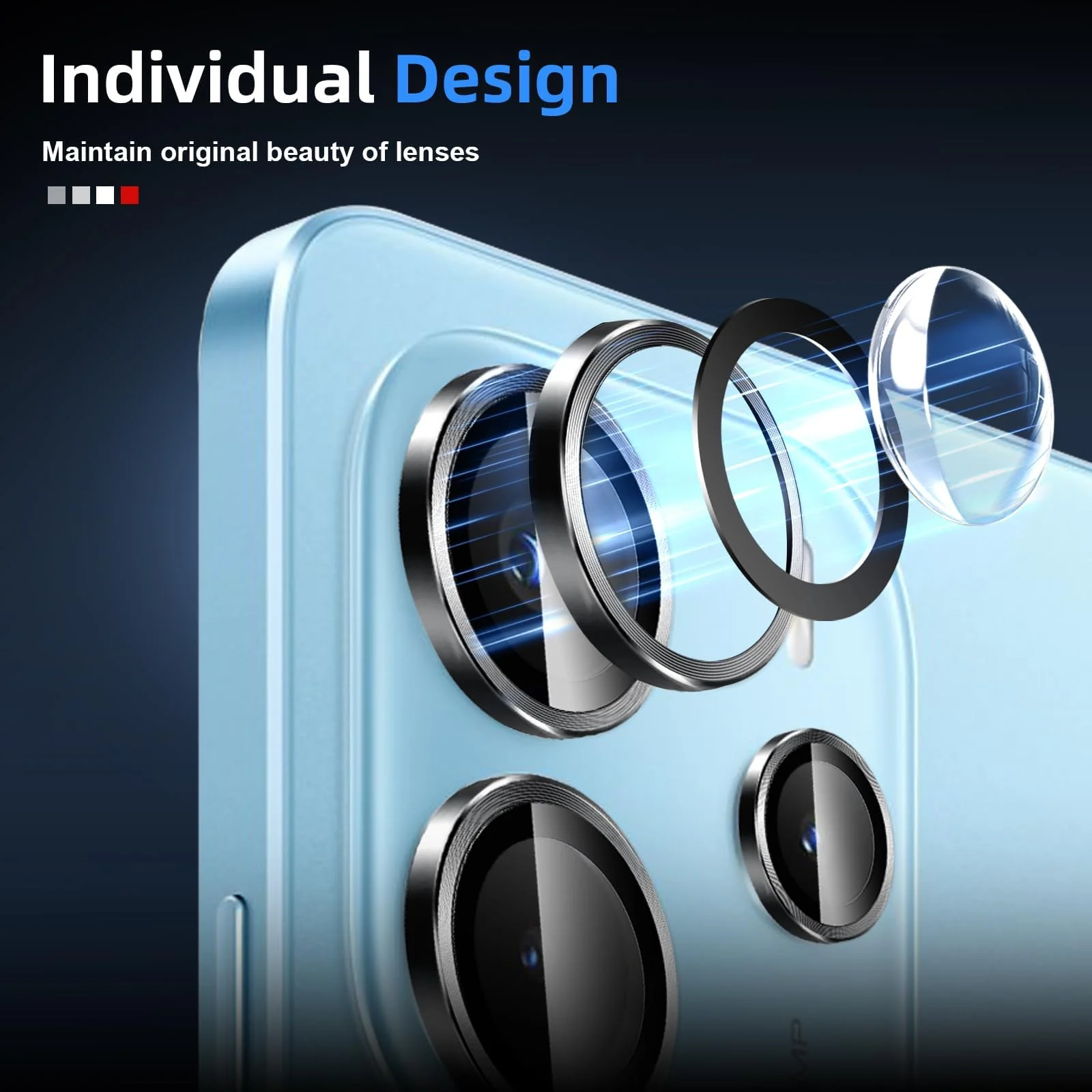 DL3 Mobilak Camera Lens Protector for Xiaomi Redmi Note 14 4G (Not 5G) Accessories, 9H Tempered Glass Metal Individual Ring Camera Cover Screen Protector, Case Friendly, Anti Scratch - Black