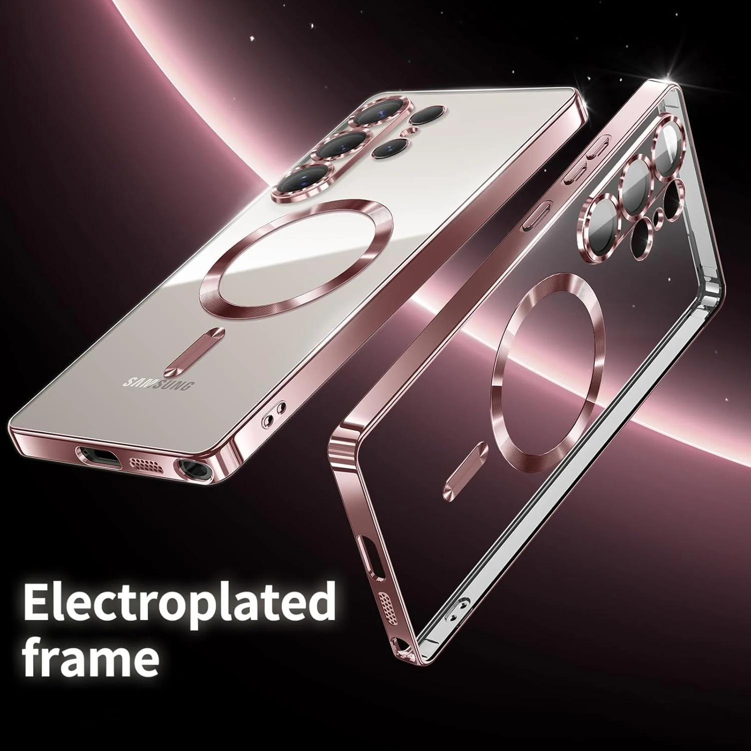 DL3 Mobilak Plated-Edge Protective Case for Samsung Galaxy S25 Ultra, Compatible with MagSafe accessories, Supports wireless charging, Camera protection - Rose Gold