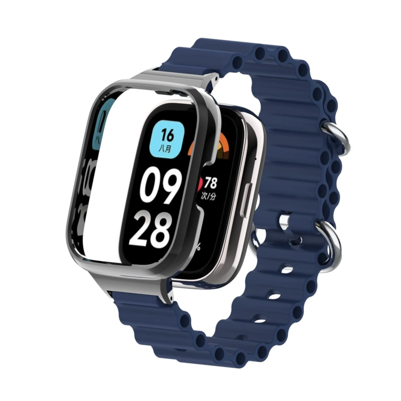 DL3 Mobilak Ocean Strap Compatible with Xiaomi Redmi Watch 3, Adjustable Silicone Strap with Metal Buckle, Band With Frame Metal Women Men Replacement Strap - Blue
