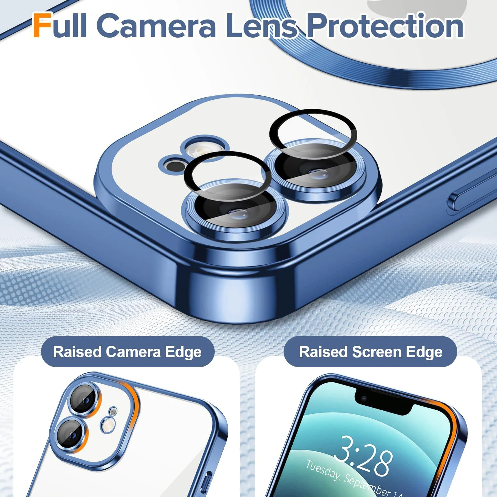 DL3 Mobilak Clear TPU Case with Electroplated Edges for iPhone 11 with Camera Protection and Shockproof Design - Metallic Blue
