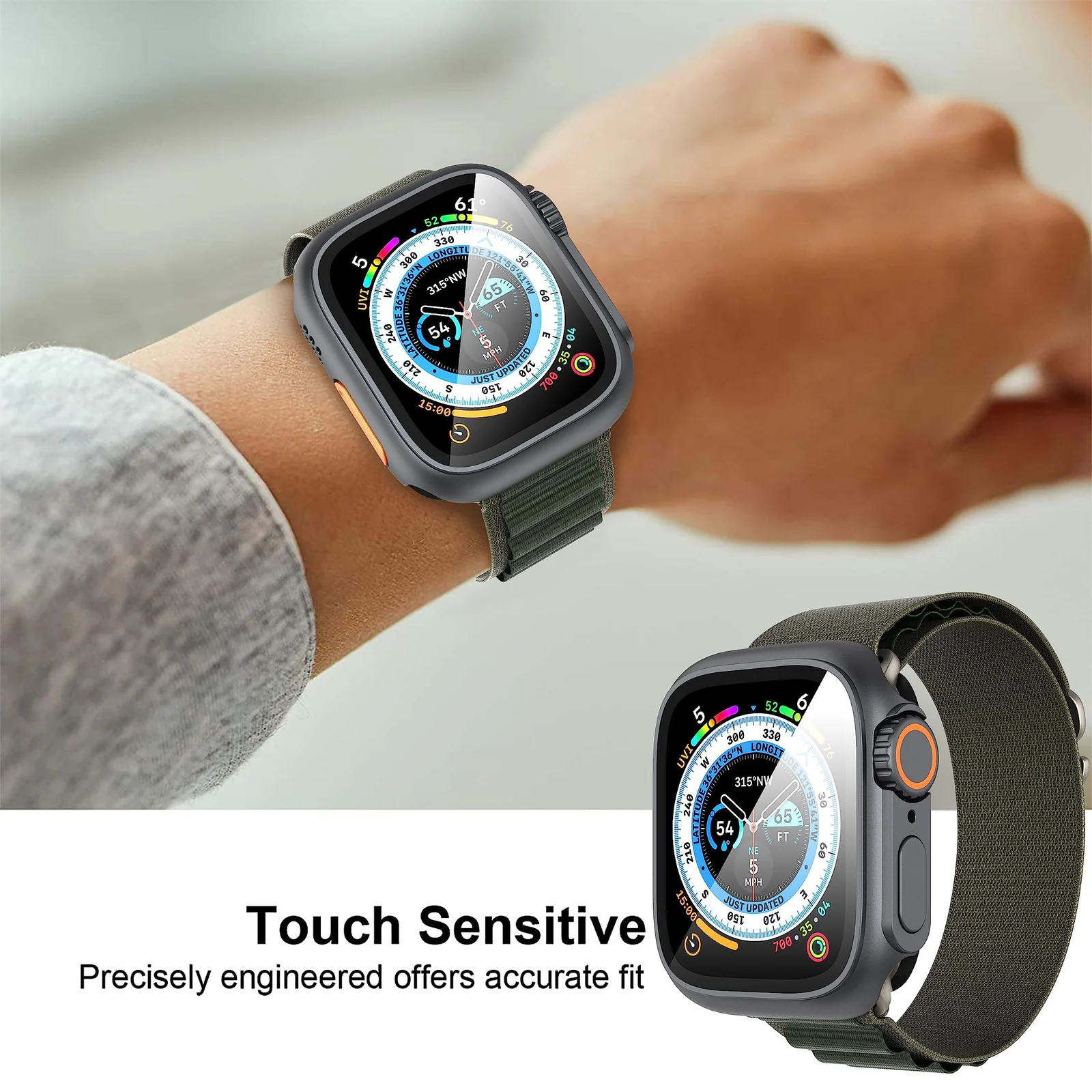 DL3 Mobilak for Apple Watch 45mm Screen Protector Case, [Looks Like Ultra Protector Case] Built-in Tempered Glass Screen Unique Design Case Cover for iWatch 45mm Series 9 8 7 - Original Black