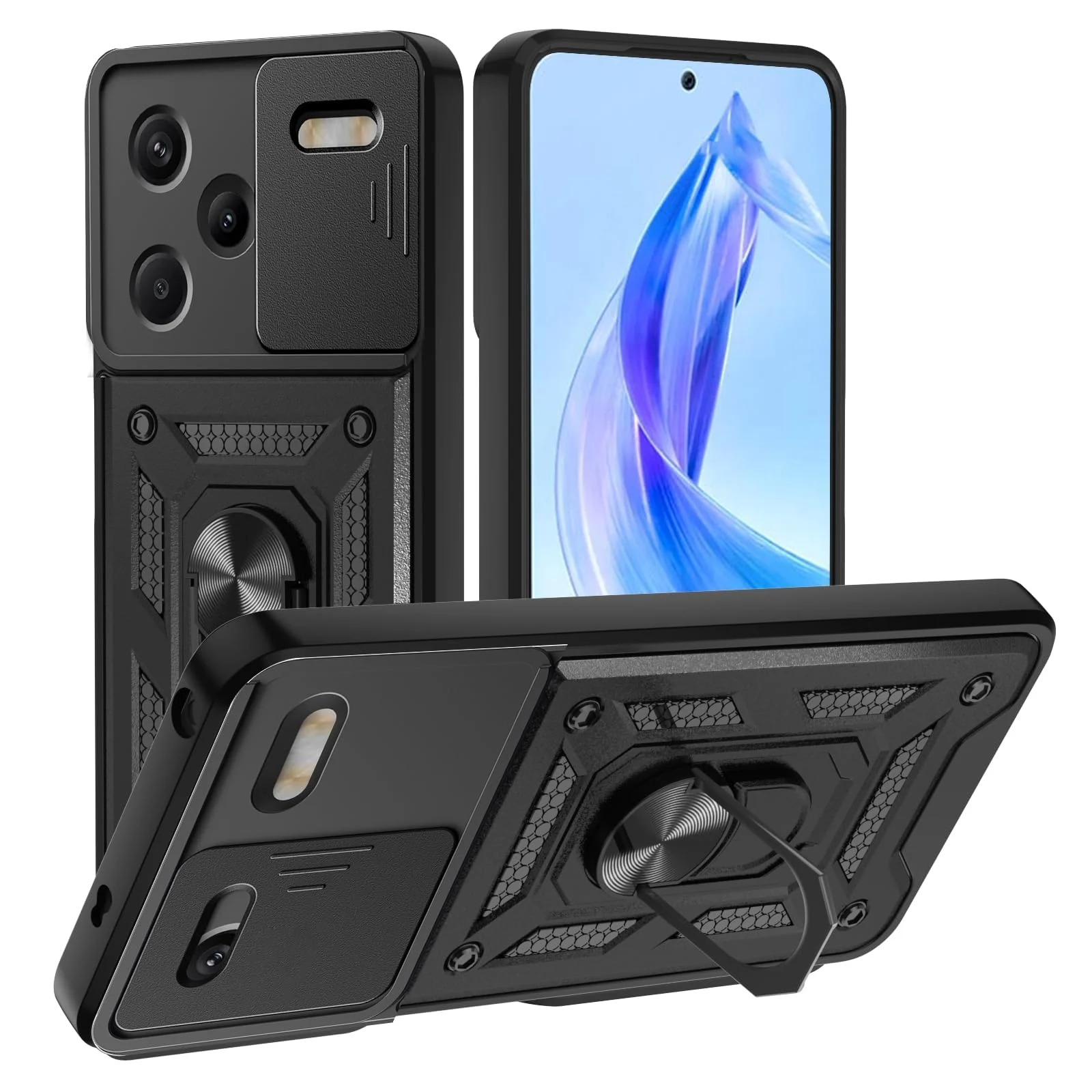 DL3 Mobilak Magnetic Car-Mount Case for Xiaomi Redmi Note 13 Pro+ Plus 5G with Camera Protection and Built-In Kickstand - Black
