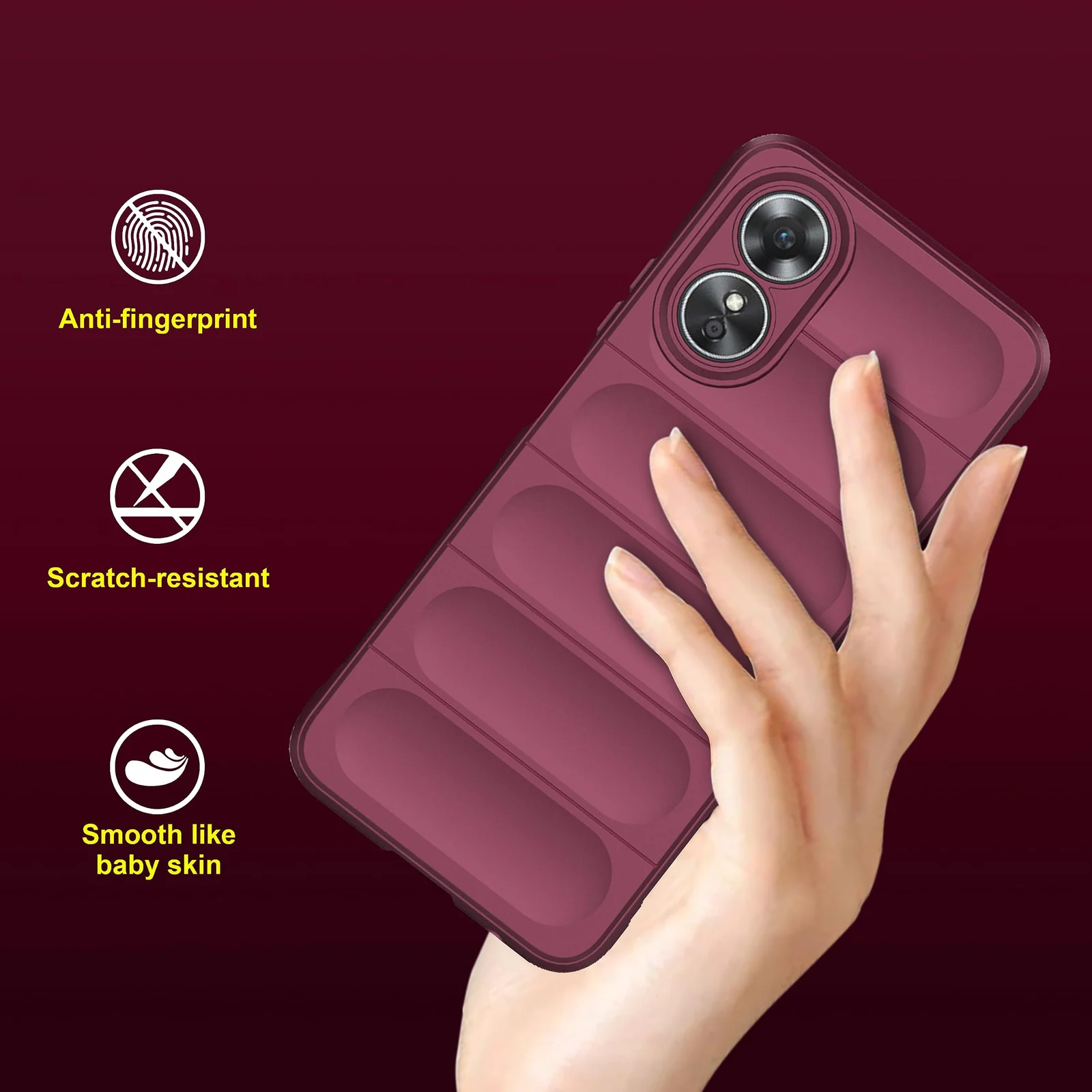 DL3 Mobilak Flexible Silicone and TPU Protective Case with Camera Protection for OPPO A38 4G | OPPO A18 4G - Wine Red