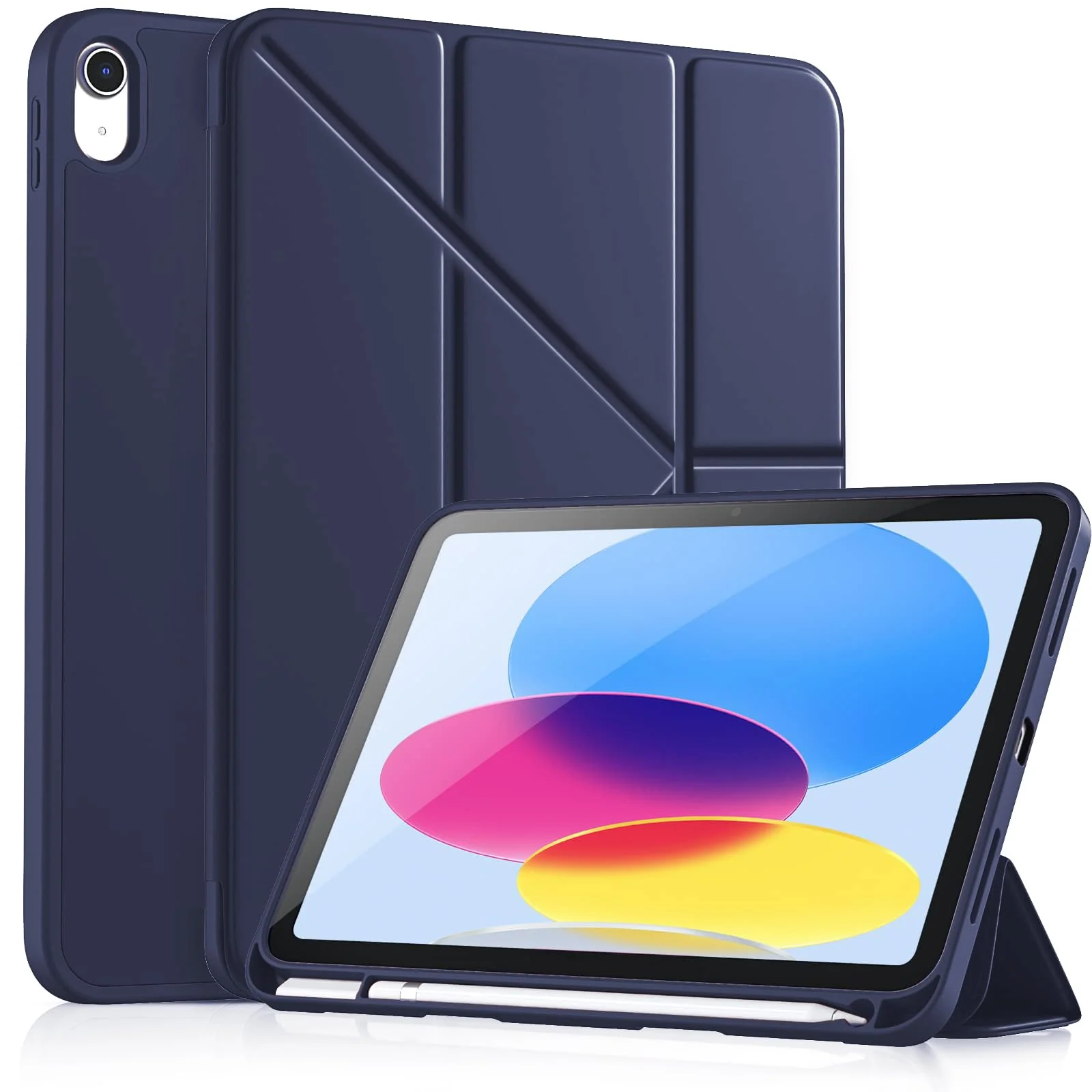 DL3 Mobilak iPad (A16) Case/iPad 10th Generation [11-Inch 2025/10.9 Inch 2022] with Pencil Holder, [Support Touch ID] Flexible TPU Back Shell Smart Trifold Stand Protective Auto Wake/Sleep - A. Blue