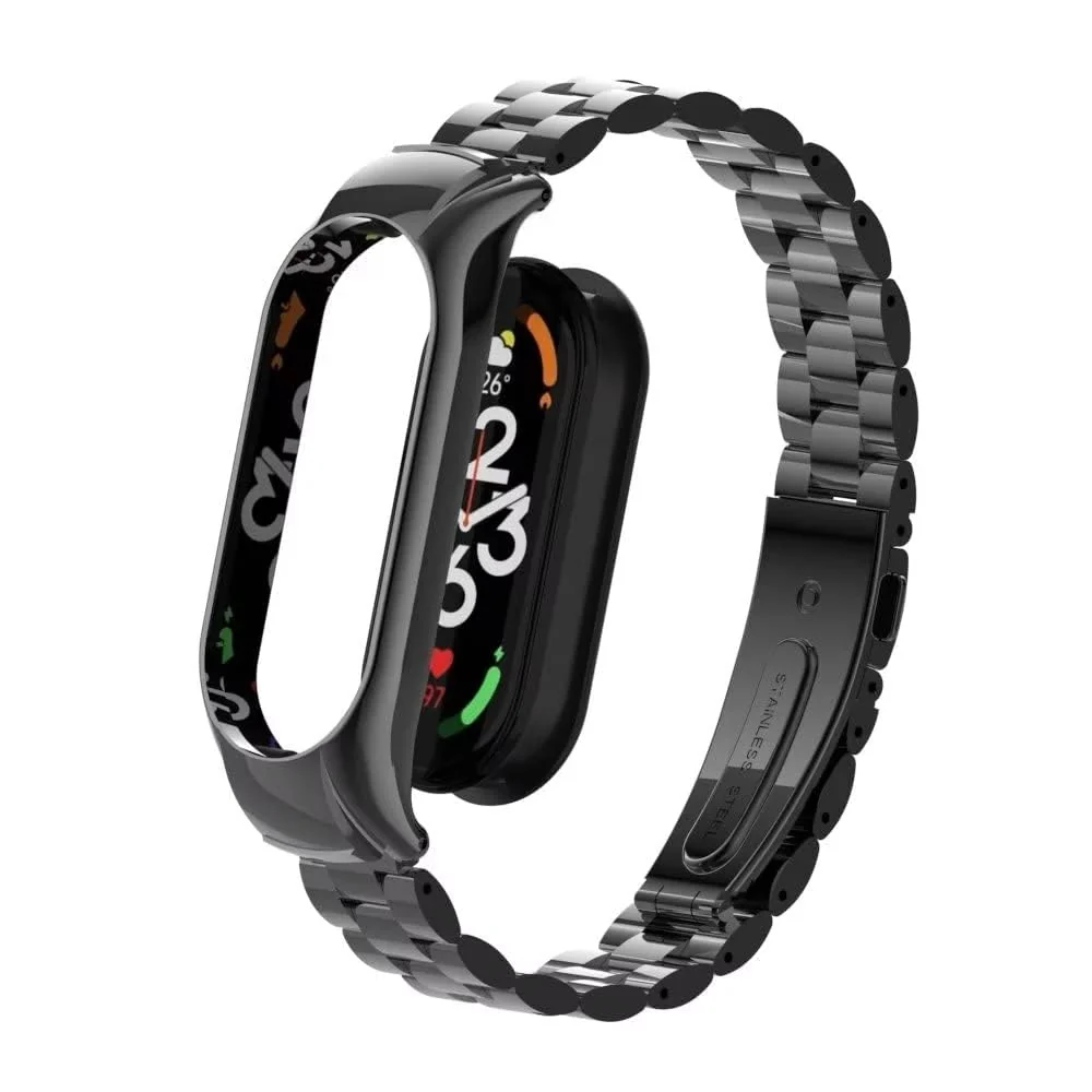 DL3 Mobilak Compatible For Xiaomi Mi Band 7 Strap, Metal Bracelet MiBand 7 Waterproof Stainless Steel Wrist Strap Accessory Band Strap for Xiaomi Mi Smart Band 7 - Black