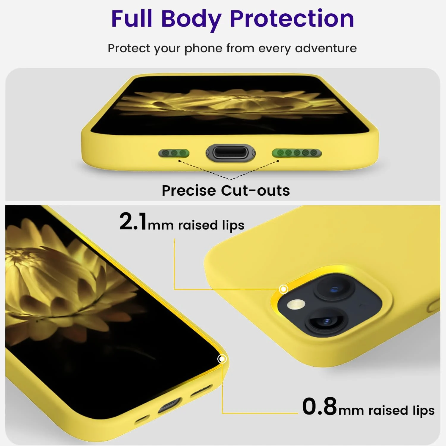 DL3 Mobilak Liquid Silicone Protective Case for iPhone 13 / iPhone 14 with Camera Protection and Microfiber Lining - Light Yellow