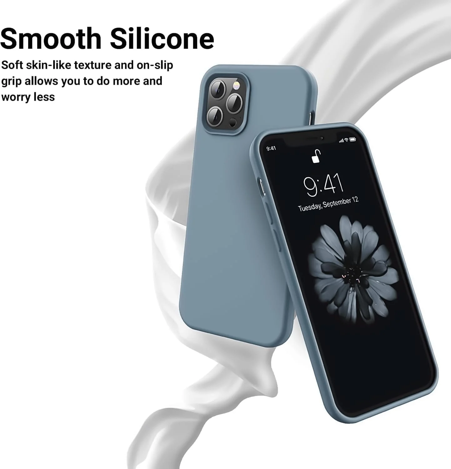 DL3 Mobilak Liquid Silicone Protective Case for iPhone 14 Pro (6.1 Inch) with Camera Protection and Microfiber Lining - Lavender Gray