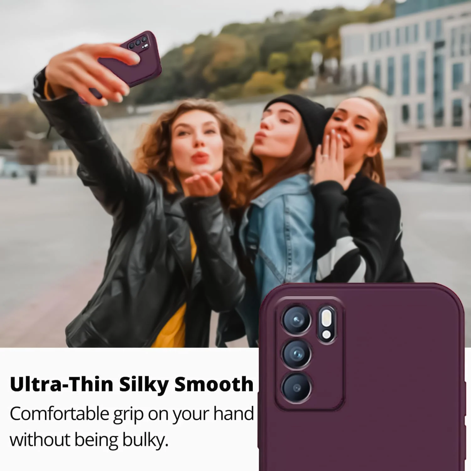 DL3 Mobilak Liquid Silicone Protective Case with Soft Microfiber Lining with Full Camera Protection for OPPO Reno 6 5G - Wine Red