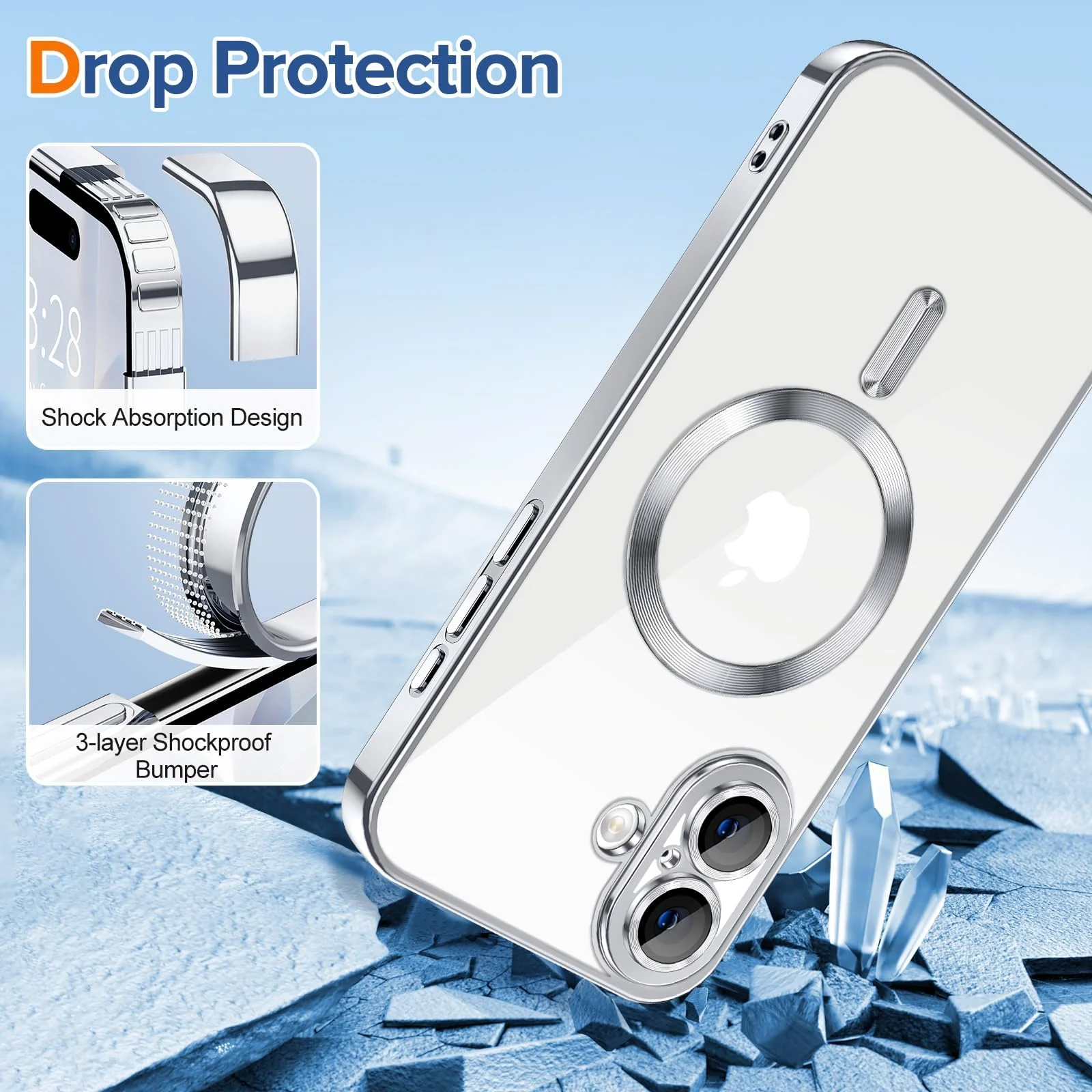 DL3 Mobilak Plated-Edge Protective Case for iPhone 17, Compatible with MagSafe accessories, Supports wireless charging, Camera protection - Silver
