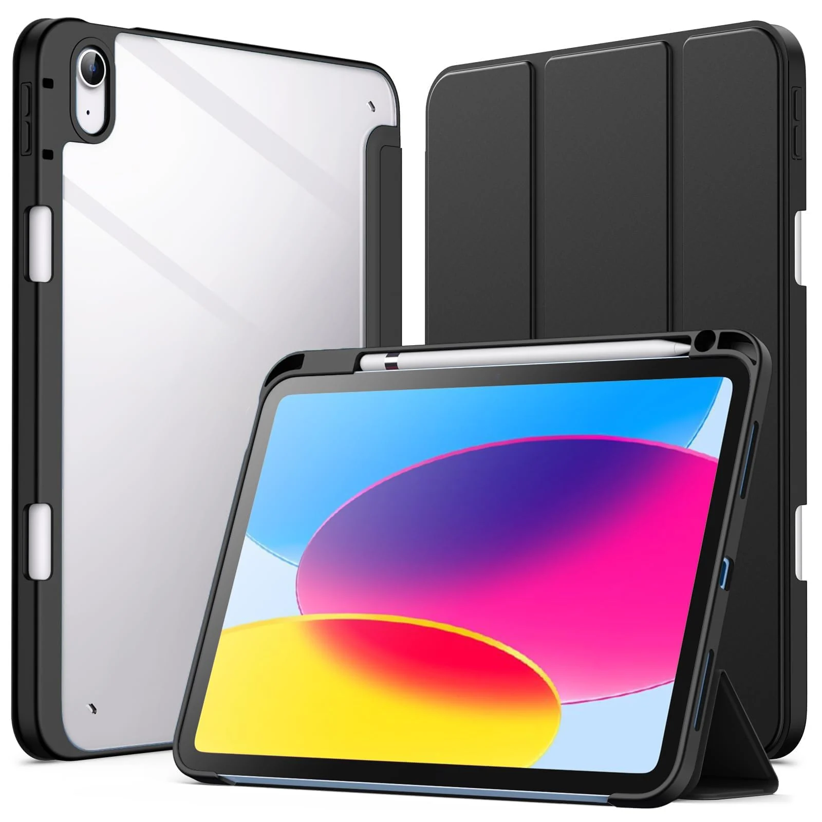 DL3 Mobilak Case for For iPad Air 11-Inch M2 (2024), iPad Air 5/4 (2022/2020 5th/4th 10.9-Inch), Clear Shockproof Back Cover Built-in Pencil Holder, Auto Sleep/Wake