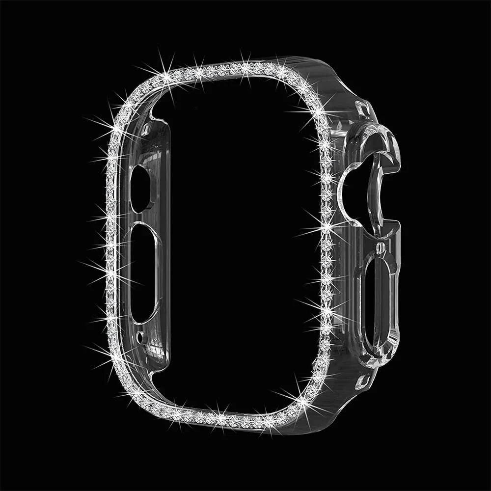 DL3 Mobilak Compatible with Apple Watch Ultra 49mm Bling Diamond Case PC Bumper Protective Cases Women Girls Crystal Shining Rhinestone Cases Smartwatch Accessories Case - Clear